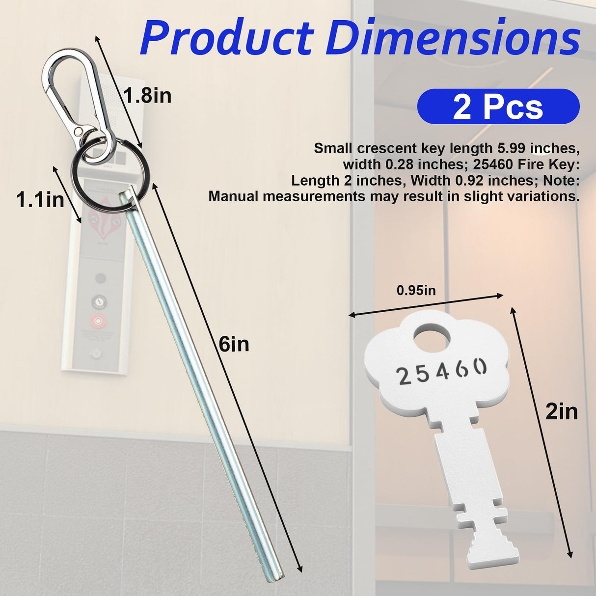 Half-Moon Elevator Door Key + 25460 Fire Alarm Key Set, Rapid Rescue & Maintenance Tool Kit, Fire Rescue & Emergency Door Breaching Keys, Firefighter-Specific Tools, Silver, Portable & Durable, 2-Pack