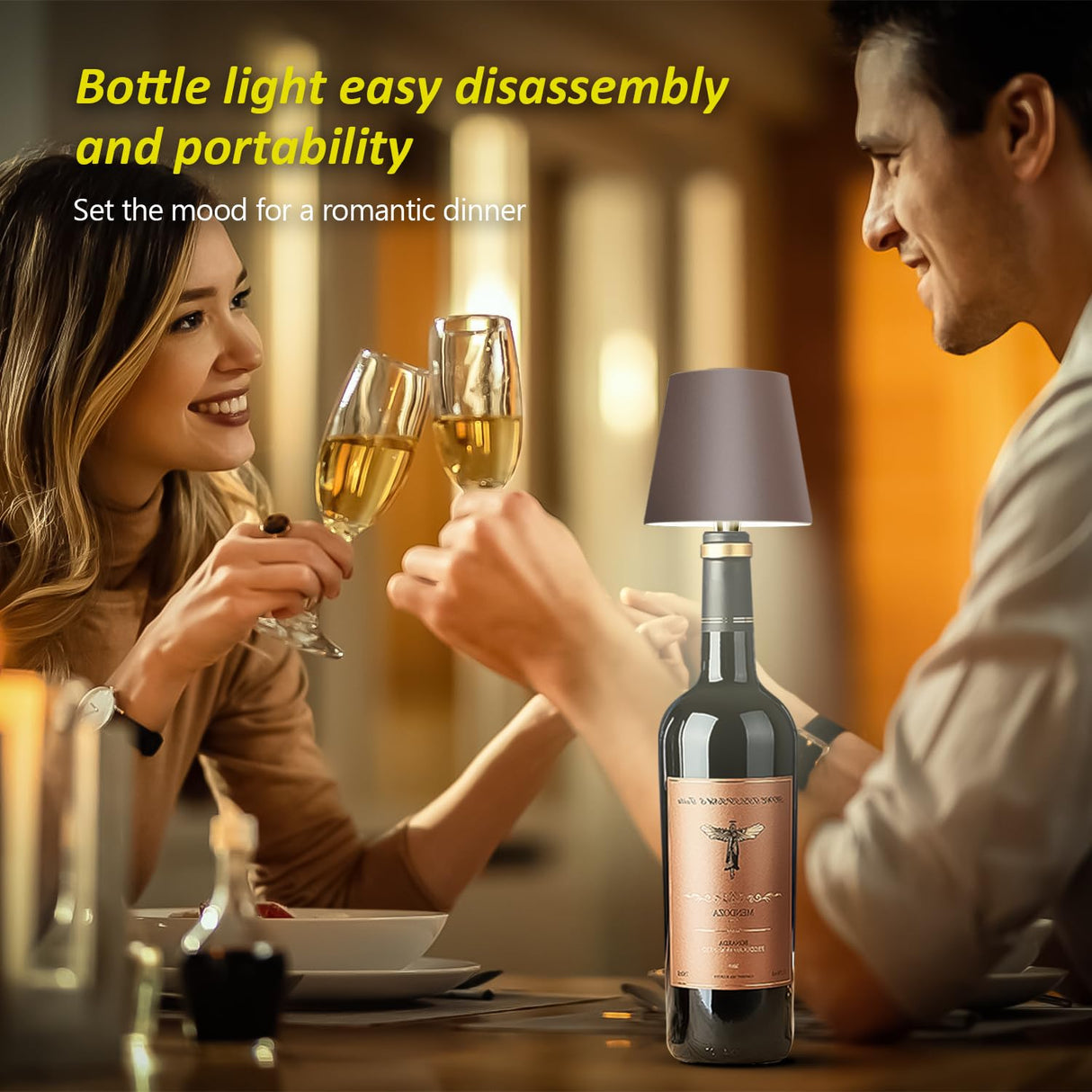 Hoide 2025 New Wireless Bottle Lamp - LED Bottle Lights for Liquor & Wine Bottles, Cordless Lampshade, Whiskey Bottle Top Light, Bottle Stopper Night Light Kit, Rechargeable 3-Tone Touch-Dimmable