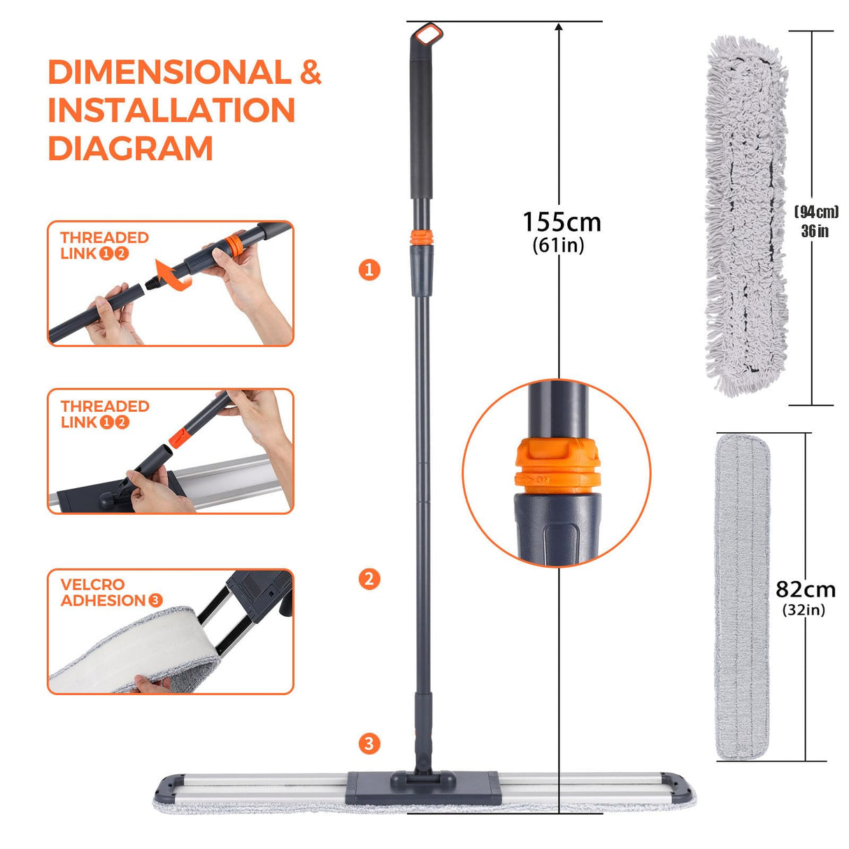 Flat Mop for Cleaning Floors Heavy Duty Microfiber Wet Mop Deep Cleaning for Hardwood, Tile & Laminate, Includes 4 Reusable Washable Pads and Adjustable Long Handle (36 in Mop Set)