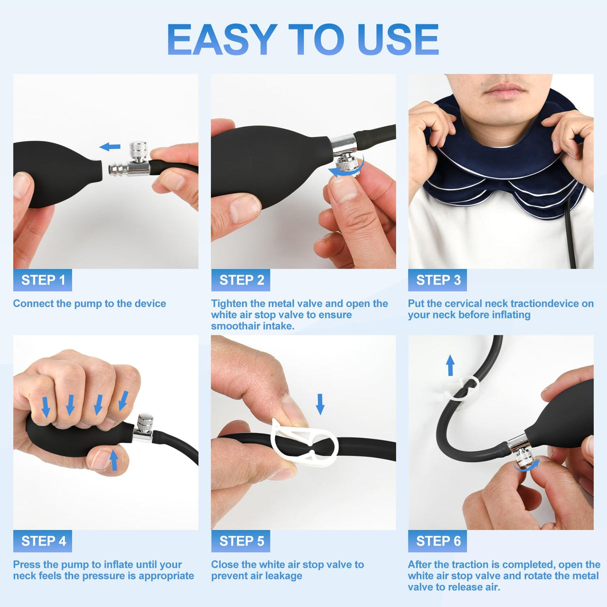 WellSync Inflatable & Adjustable Neck Traction Device with Neck Brace,Portable Cervical Traction Device for Instant Neck Pain Relief,Perfect for Home,Office,and Travel(Dark Blue)