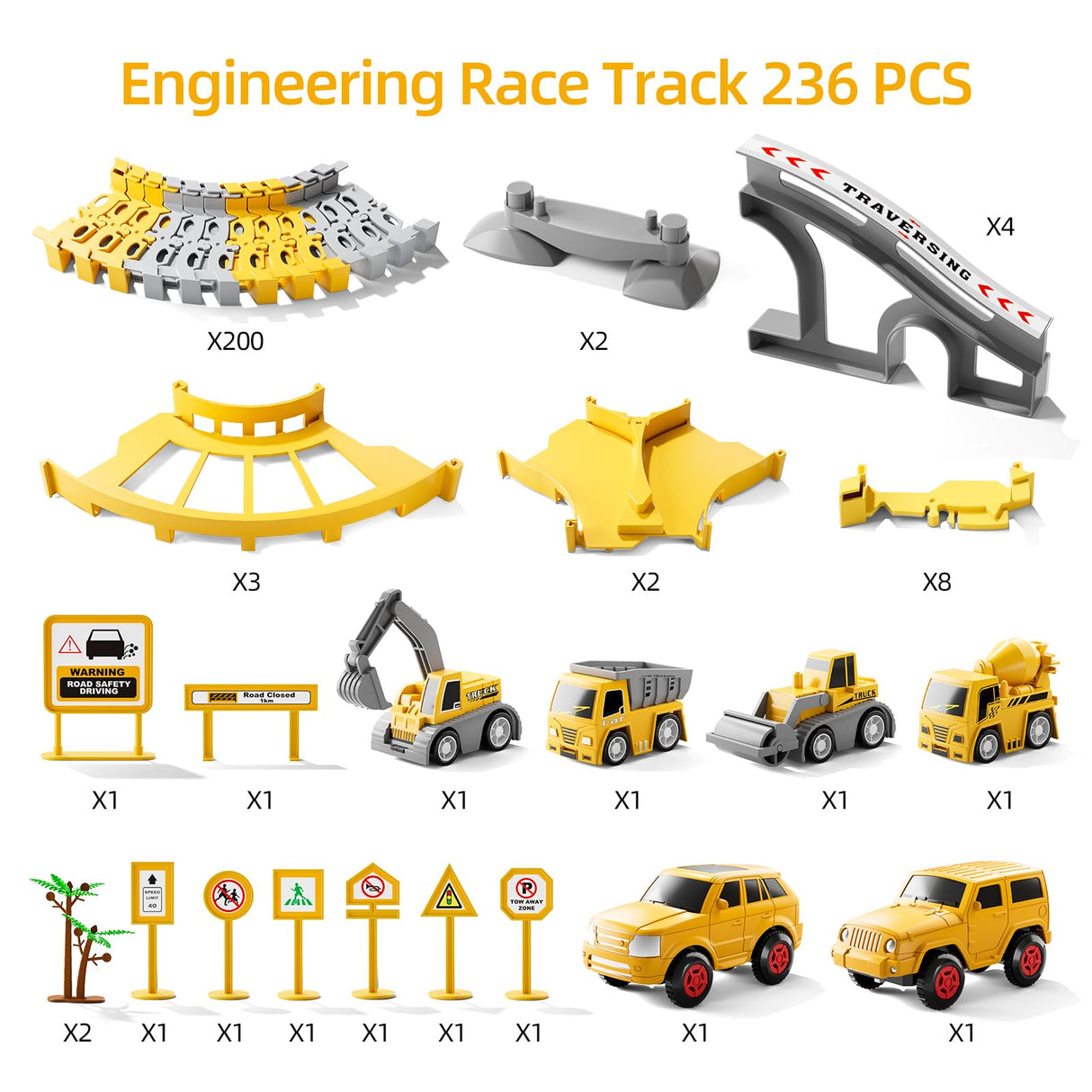 iHaHa Toddler Boy Toys 236 PCS Race Tracks Toys Gifts for 3 4 5 Year Old Boys Kids, 6 PCS Construction Car Toys Gifts for 2 3 4 5 Year Old Boys, Christmas Birthday Gifts Toys for 3 4 5 Year Old Boys
