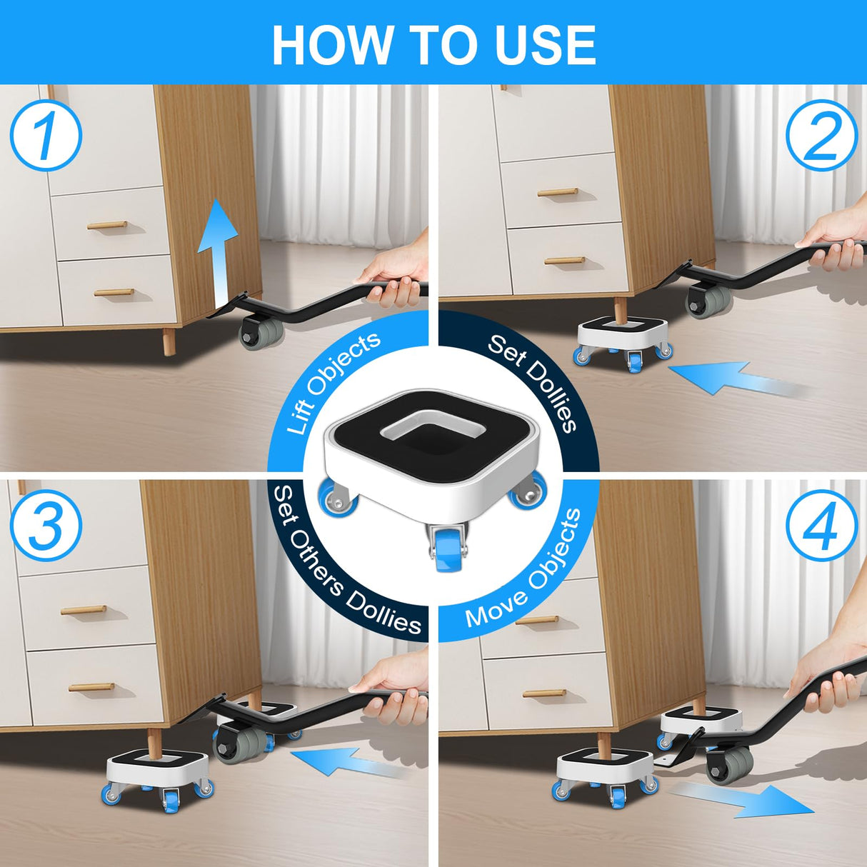 New Upgrade Furniture Sliders, Furniture Movers with Wheels, Furniture Lift Mover Tool Set with 360° Rotatable Wheels, Furniture Dolly for Moving Heavy Duty Sofa, Bed, Load Capacity Up to 750lb