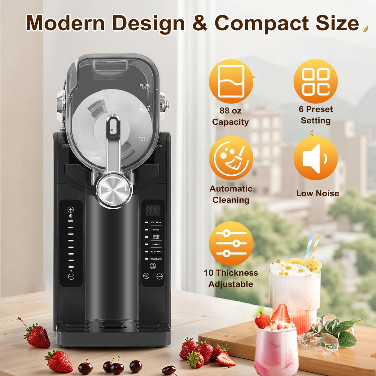 Danrelax Slushie Machine, 88 Oz Slushy for Home, LED Display, Auto-Clean, No Ice Needed, 6 Preset Programs, Frozen Drink Maker for Margaritas, Smoothies, Frappés, Milkshakes & Juices, Quiet Operation