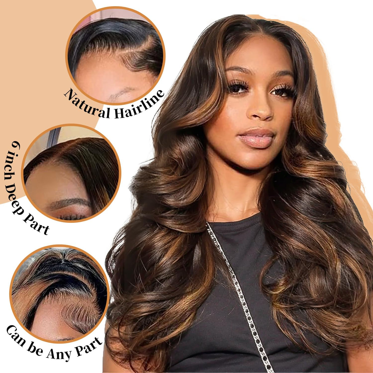 30 inch 13x6 Highlight Body Wave Lace Front Wigs Human Hair Pre Plucked 200% Density FB/30 Ombre Frontal Wigs Human Hair HD Lace Wig Glueless Balayage Wigs for Black Women Human Hair Bleached Knots
