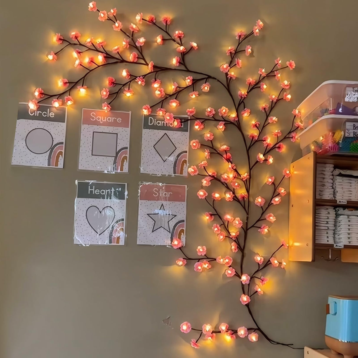 Cherry LED Tree Branch Lights for Wall, Cherry Blossom Willow Vine Twig Decor Garland with 72 LED Lights and Remote,8 Lighting Modes,Christmas Decorations Indoor for Home Wall Door Window (63inch)