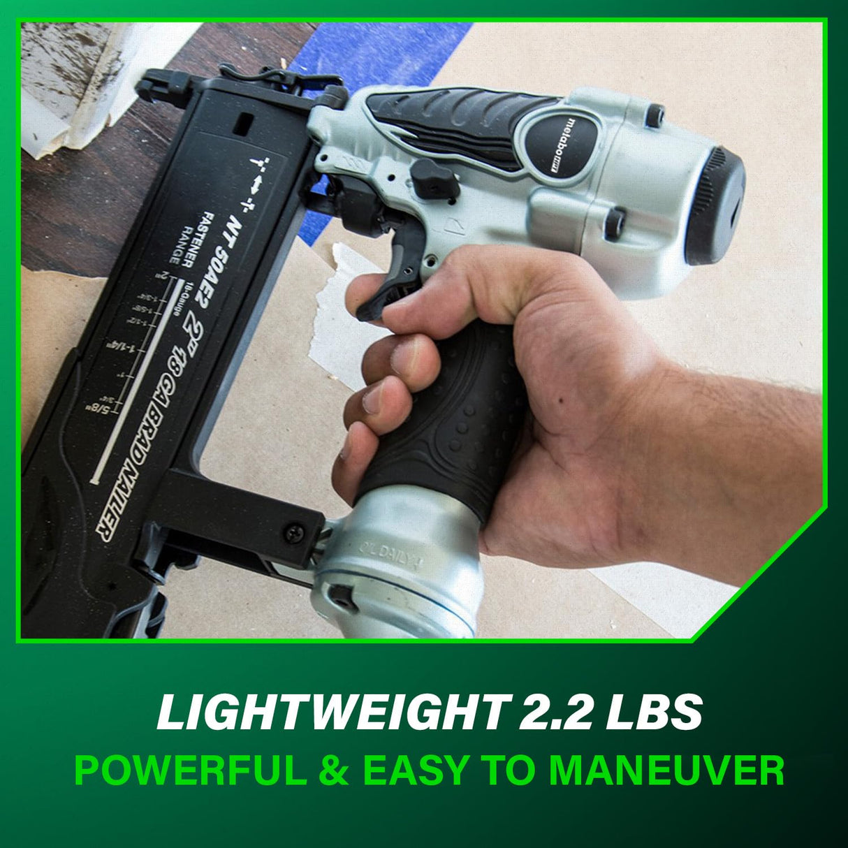 Metabo HPT Brad Nailer, Pro-Preferred Lightweight Pneumatic Power Nailer for Precision Trim Work and Furniture Building, Adjustable Depth, 18 Gauge, 5/8" up to 2" Brad Nails, NT50AE2