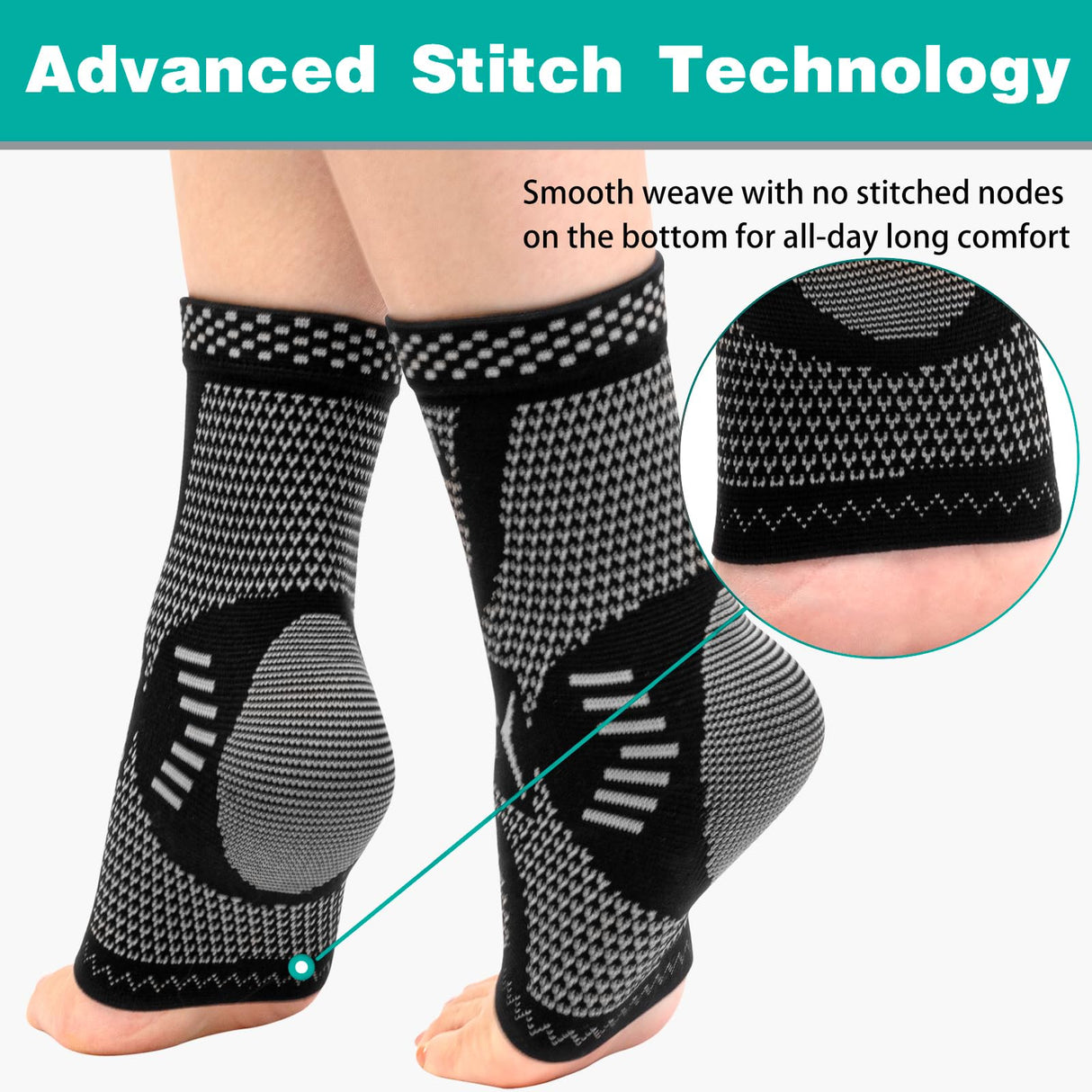 INDEEMAX Ankle Brace for Sprained Ankle Compression Sleeve, Copper Infused Ankle Support Brace for Women & Men, Plantar Fasciitis Relief Achilles Tendonitis, Sports Running, Silver Black, XL