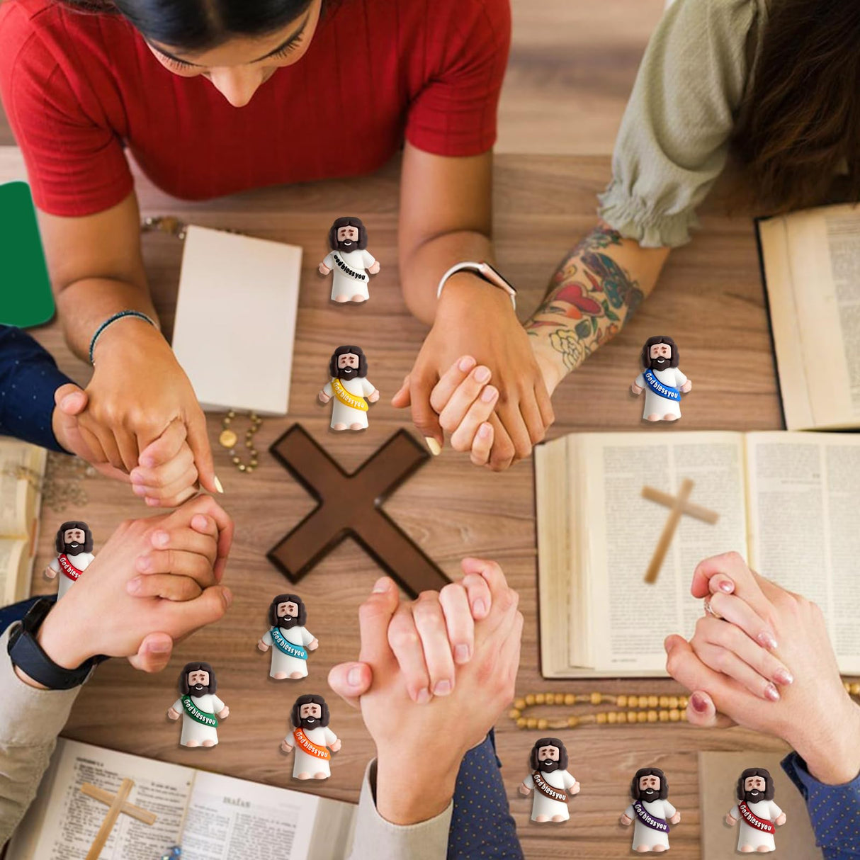 100pcs Little Jesus Figures in Bulk, Multicolor Mini Jesus Figurines Rubber Toys to Hide and Seek for Religious Party Favors , Sunday School Baptism, Christmas, Easter Egg Gifts for Kids, Man, Woman