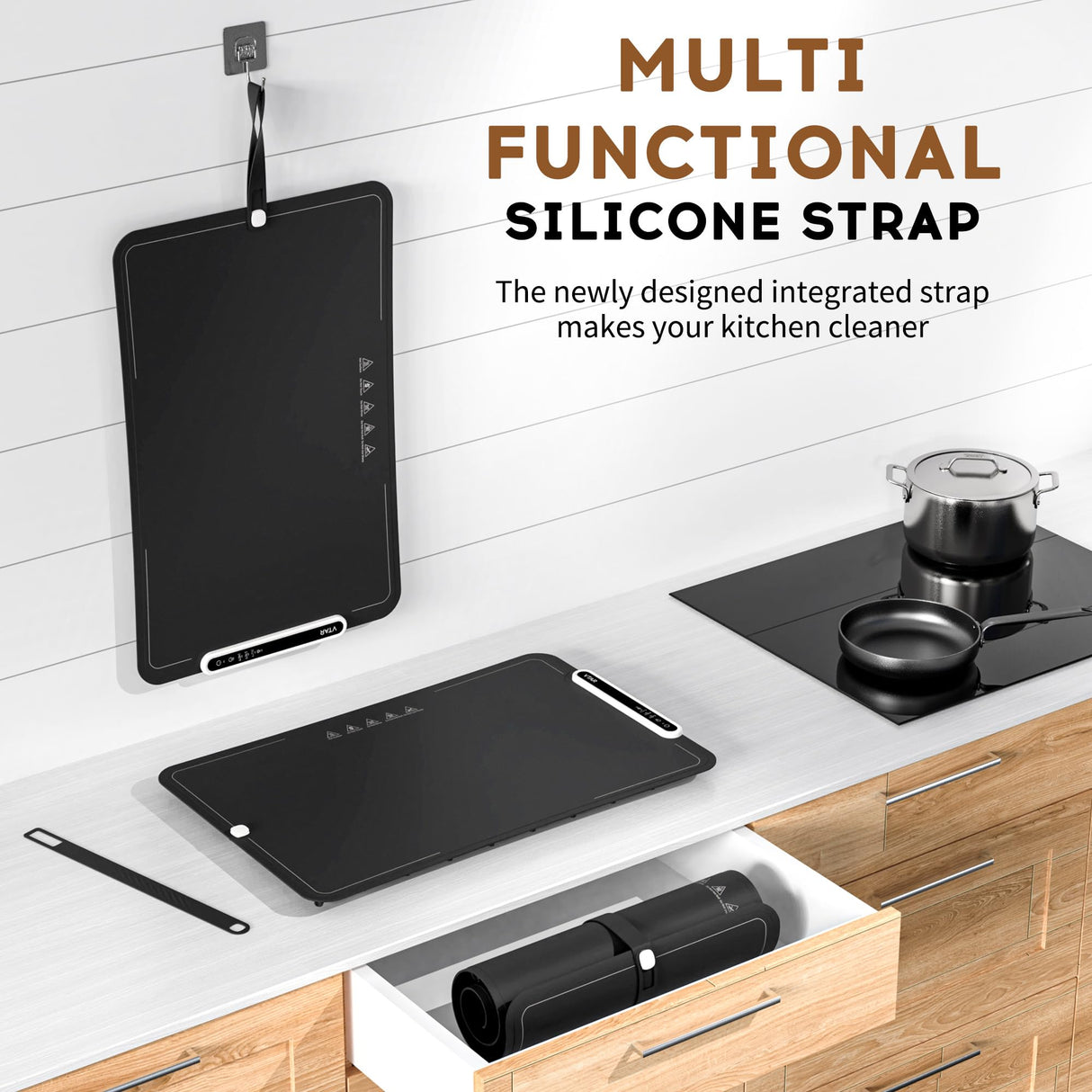 VTAR Rollable Electric Food Warming Mat | 3-Temp Buffet Tray Warmer for Parties | Even Heating, Portable Silicone Design, Auto Shut Off & Child Lock- Black