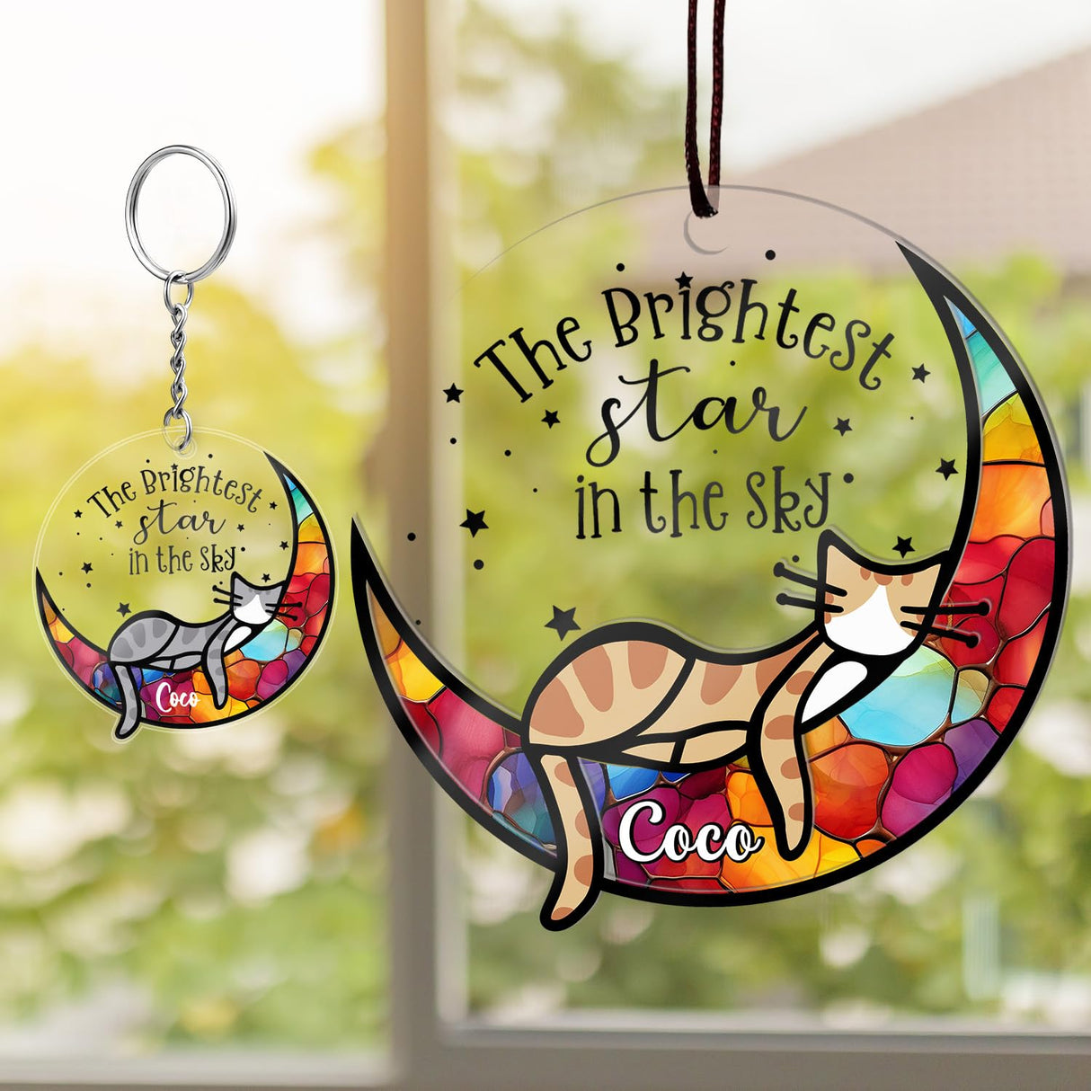 Cat Memorial Gifts for Loss of Cat β Personalized Cat Memorial Suncatcher Ornament, Sympathy Gift for Cat Lovers, Stained Glass Window Hanging, Pet Loss Gift