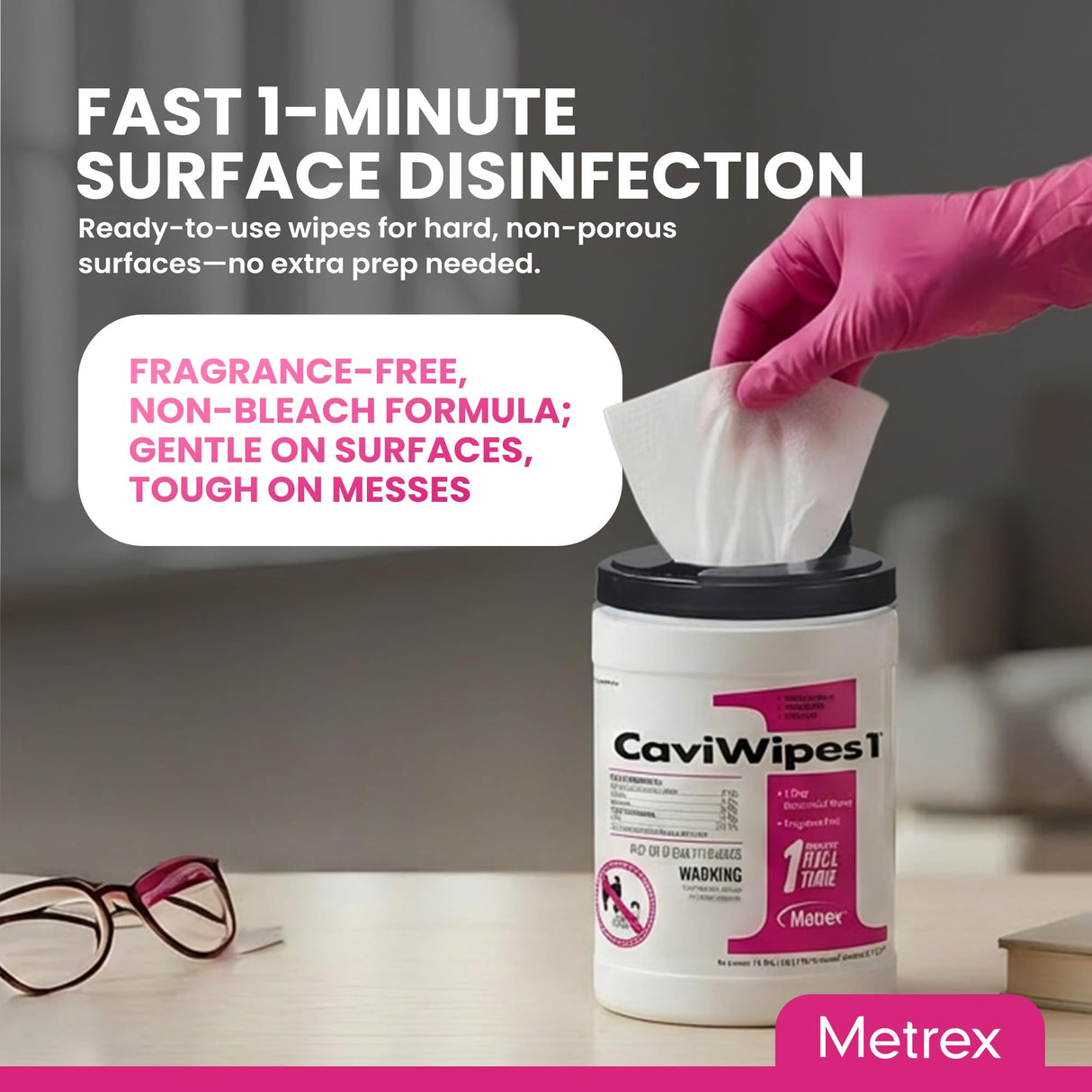 Metrex CaviWipes1 Surface Disinfectant Towelettes – Durable Non-Woven Disinfecting Wipes for Hard, Non-Porous Surfaces, Pre-Saturated with CaviCide1 – 6" x 6.75", 160 Wipes per Canister (Pack of 1)