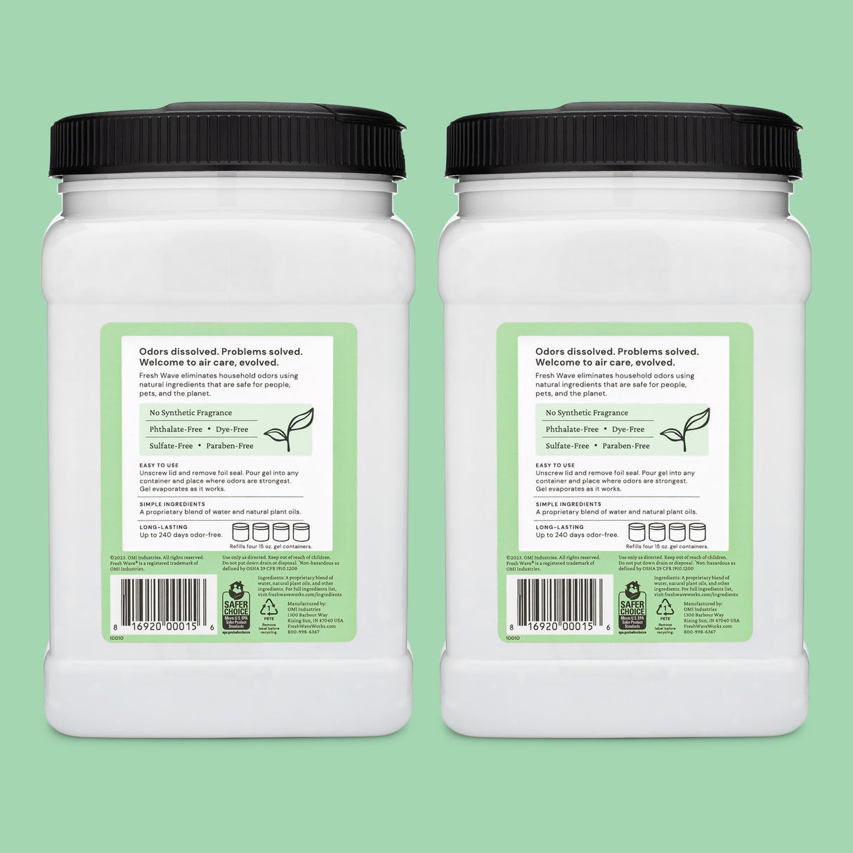 Fresh Wave Odor Removing Gel Refill, 63 oz., Pack of 2 - Safer Odor Absorbers for Home, Natural Plant-Based Odor Eliminator, Every 15 oz. lasts 30-60 Days, For Cooking, Trash & Pets