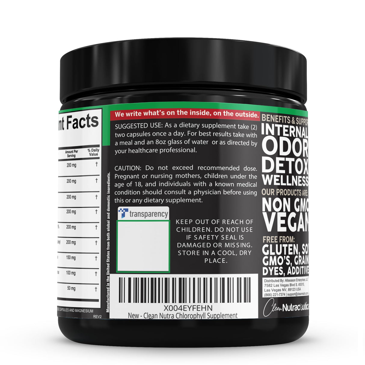 Clean Nutra Chlorophyll Capsules Supplement Internal Deodorant Peppermint, Sea Moss, Parsley, Chlorella, Spirulina, Slippery Elm, Ashwagandha, PhytoFresh Greens Detox Pills