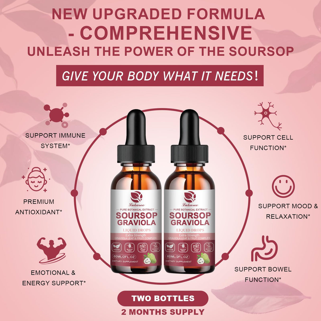 Soursop Graviola Liquid Drop - Pure Leave & Fruit Complex - 4X Effectiveness - Soursop Bitters Liquid for Immunity, Liver & Antioxidant, Herbal Goodness, 2 Month Supply, 4 Fl Oz