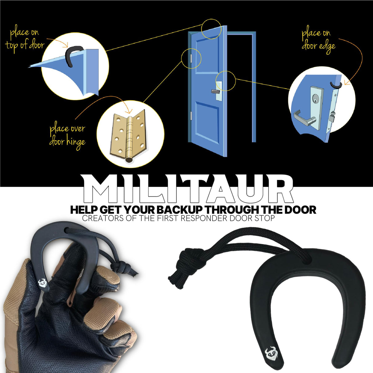 Militaur First Responder Door Stop Black (3 Pack) – Molle Compatible, Tactical Door Jam for Police, EMS, Firefighters