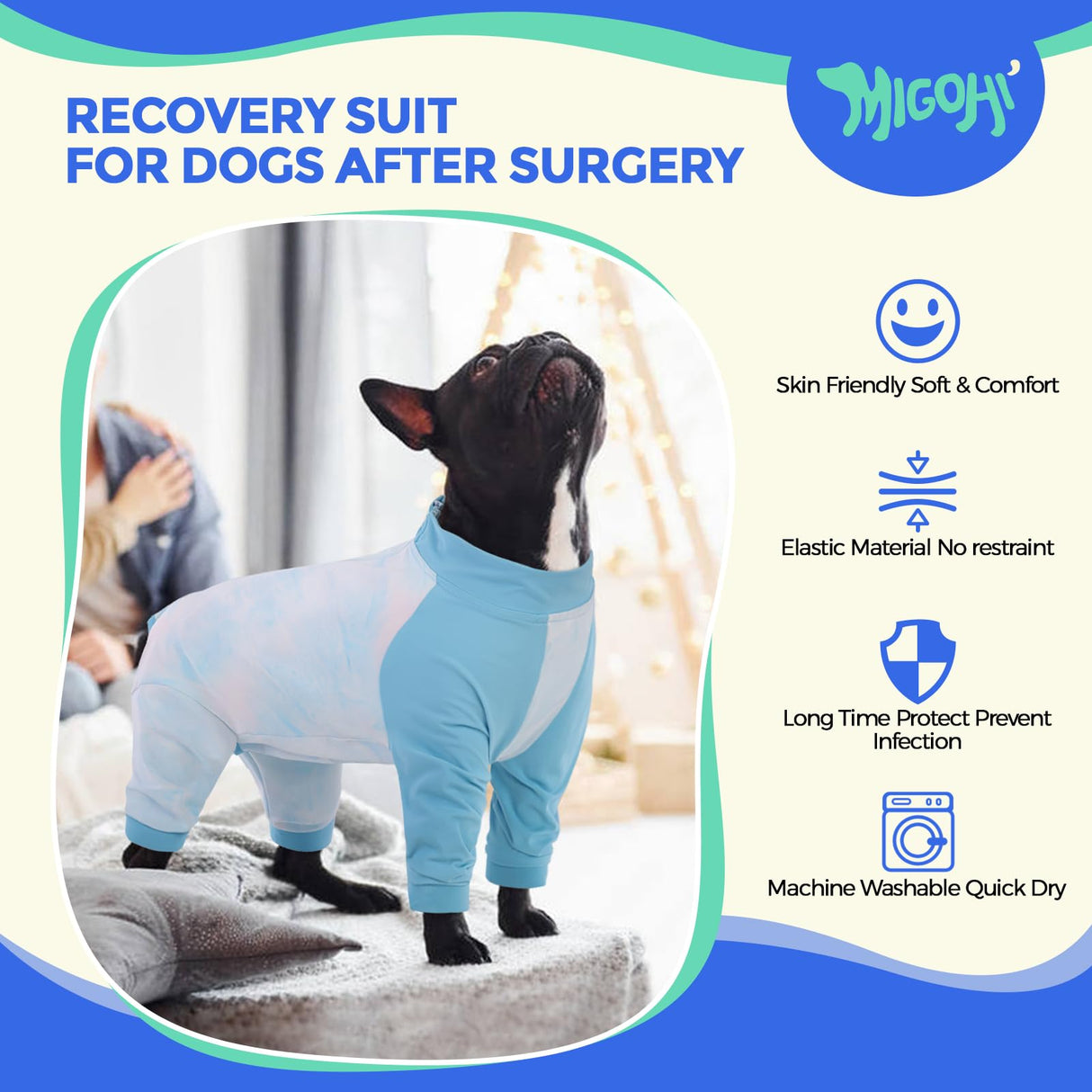 MIGOHI Full Body Dog Recovery Suit - Breathable Onesie for Female Male, Anti-Licking Pajamas, Surgery Suit for Large Dogs, XL, Blue