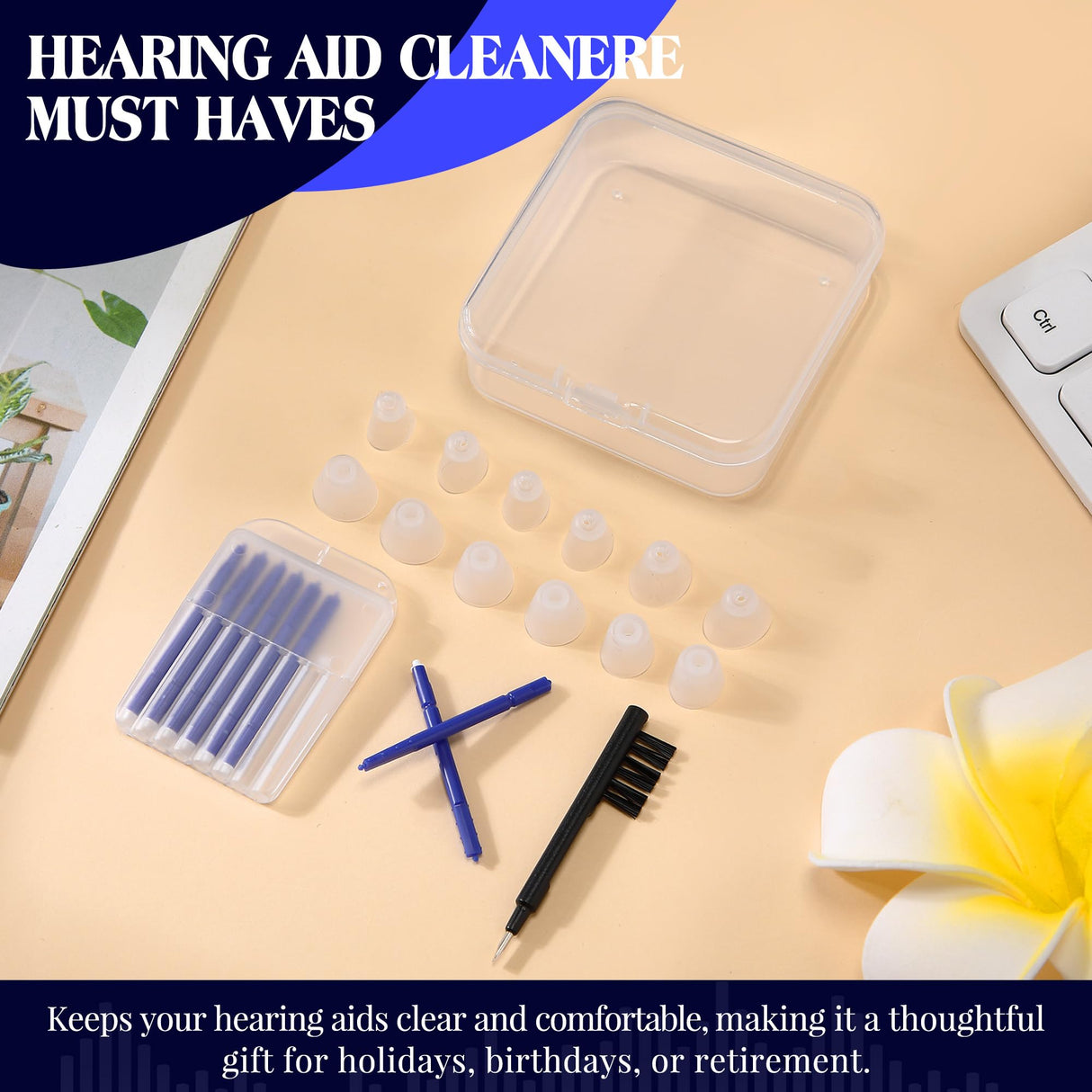 Wovnet Hearing Amplifier Cleaning Tools, Compatible with Audien Hearing Aid Kit Includes 6 Sizes Silicone Dome, Cleaning Brush with Screwdriver Wax Guards Filter and Carrying Case(11 Pcs)