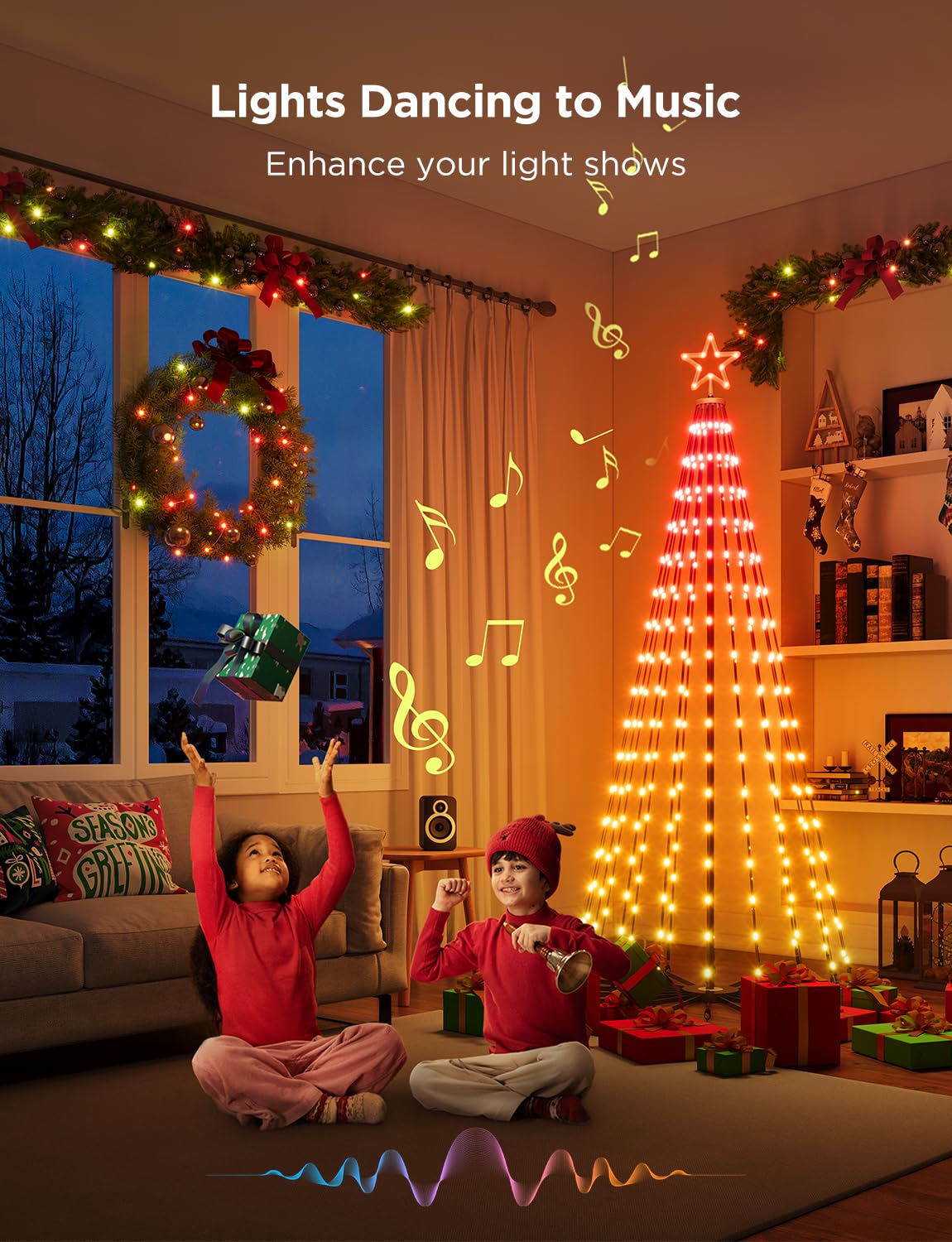 Govee Christmas Cone Tree Lights, 7.5ft 370 LEDs RGBIC Christmas Tree Lights with Smart App Control, IP67 Waterproof Outdoor String Lights for Christmas Decorations, 82+ Scene Modes, Music Sync