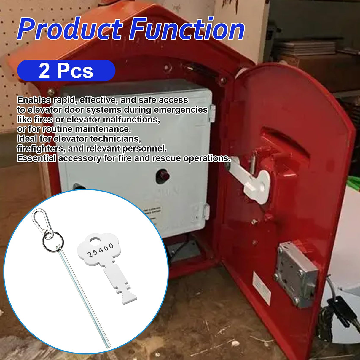 Half-Moon Elevator Door Key + 25460 Fire Alarm Key Set, Rapid Rescue & Maintenance Tool Kit, Fire Rescue & Emergency Door Breaching Keys, Firefighter-Specific Tools, Silver, Portable & Durable, 2-Pack