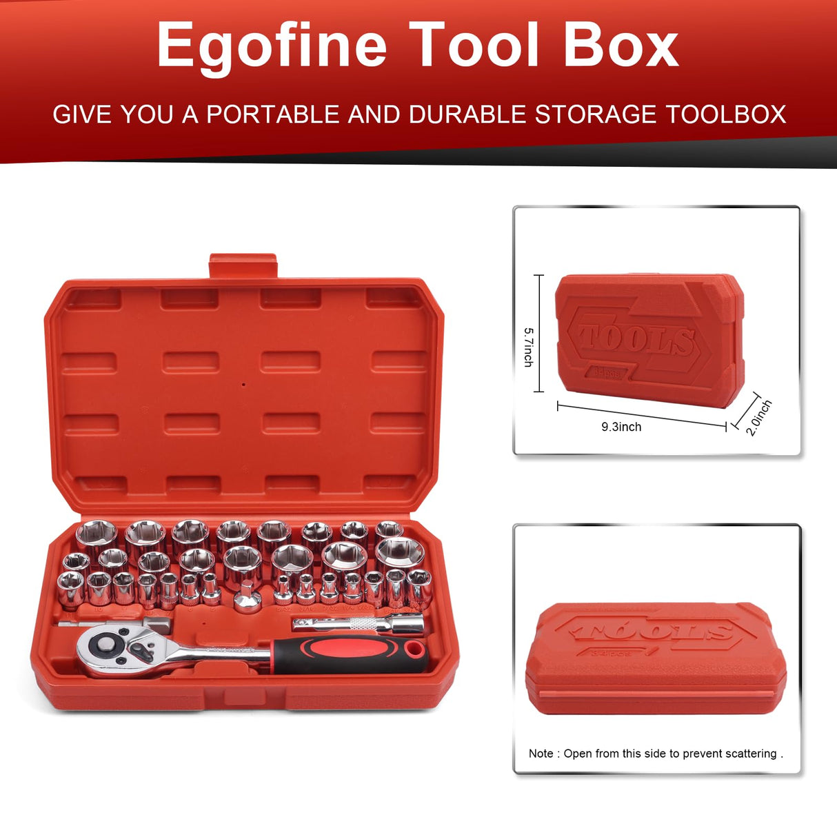 Egofine 34 Pieces 3/8 inch Drive Socket Ratchet Wrench Set, with Socket Set Metric/SAE and Extension Bar for Auto Repairing and Household, with Storage Case