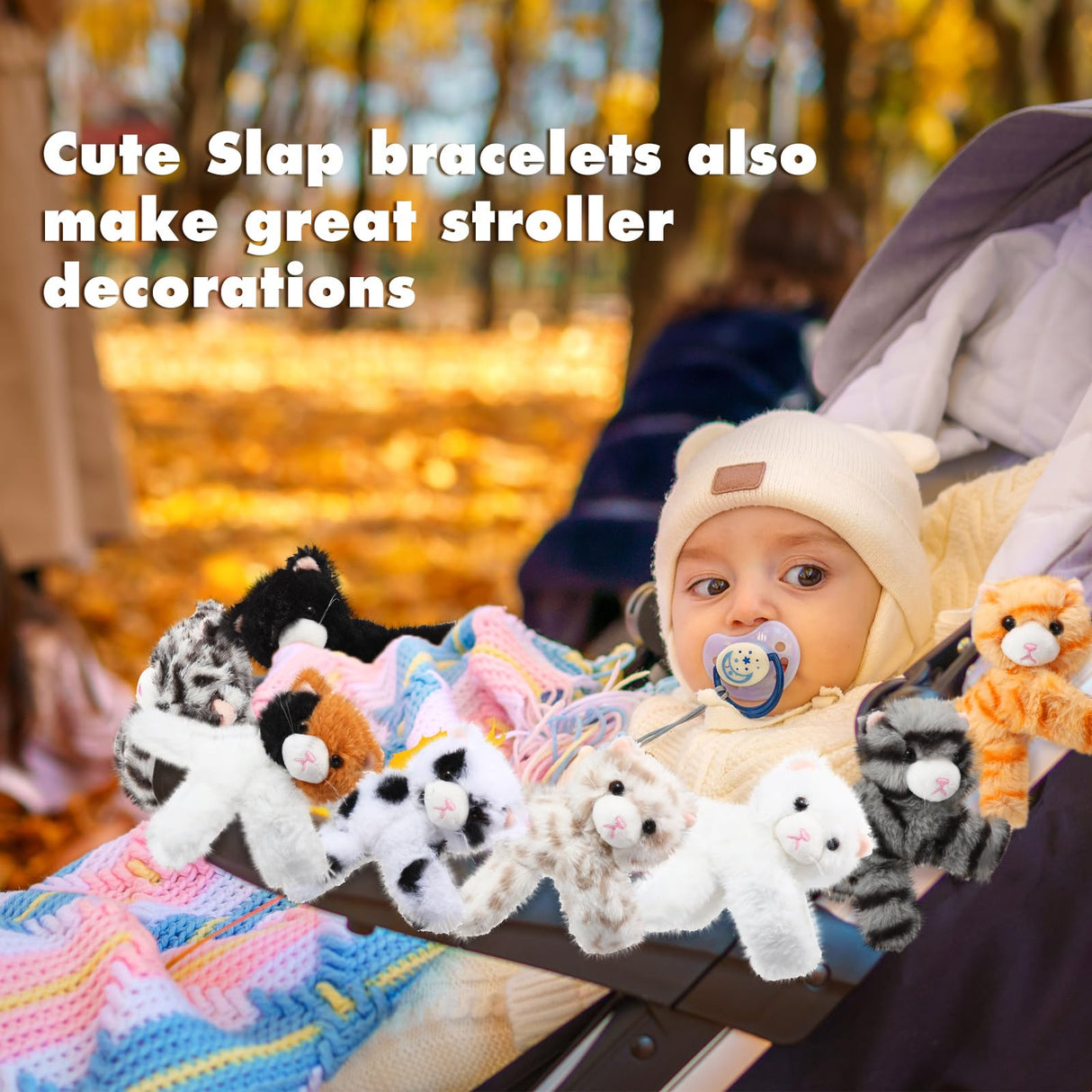 Liliful 8 Pack Kids Gifts Stuffed Animal Cat Slap Bracelets, Halloween Christmas 8 Inch Plush Wrist Cute Snap Bracelet Birthday for Boys Girls Child Bulk Item Pet Adoption Party Favors(Kittens)