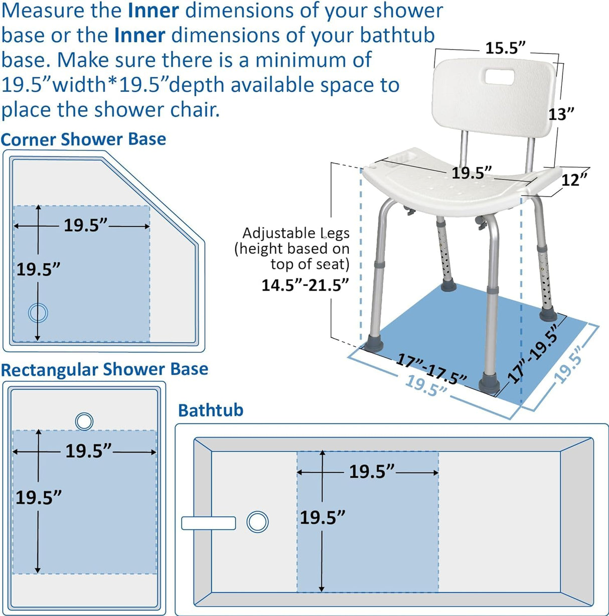 FSA/HSA Eligible, Vaunn Tool-Free Assembly Adjustable Shower Chair Spa Bathtub Seat Bench with Removable Back