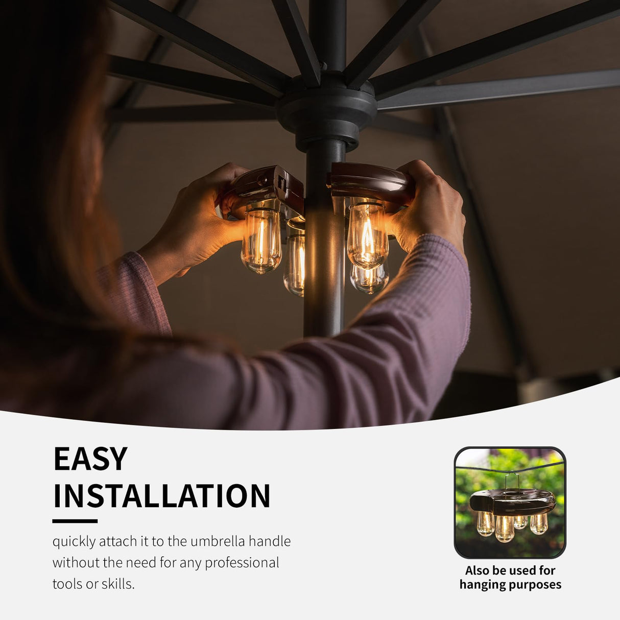 Nora·Gift Patio Umbrella Light with LED Edison Bulbs, Battery Operation Cordless-Outdoor Umbrella Pole Lights with 2 Lighting Modes for Garden,Patio, Backyard, Camping or BBQ - Brown(1 Pack)
