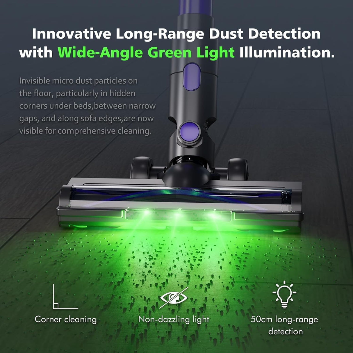 ATTELL Cordless Vacuum Cleaner,28Kpa Strong Suction,Wall Mounted Charging,Removable Battery,Green Light to Show Dust,Low Noise Handheld Vacuum Cleaner,Suitable for Carpets,Pet Hair, Hard Floors