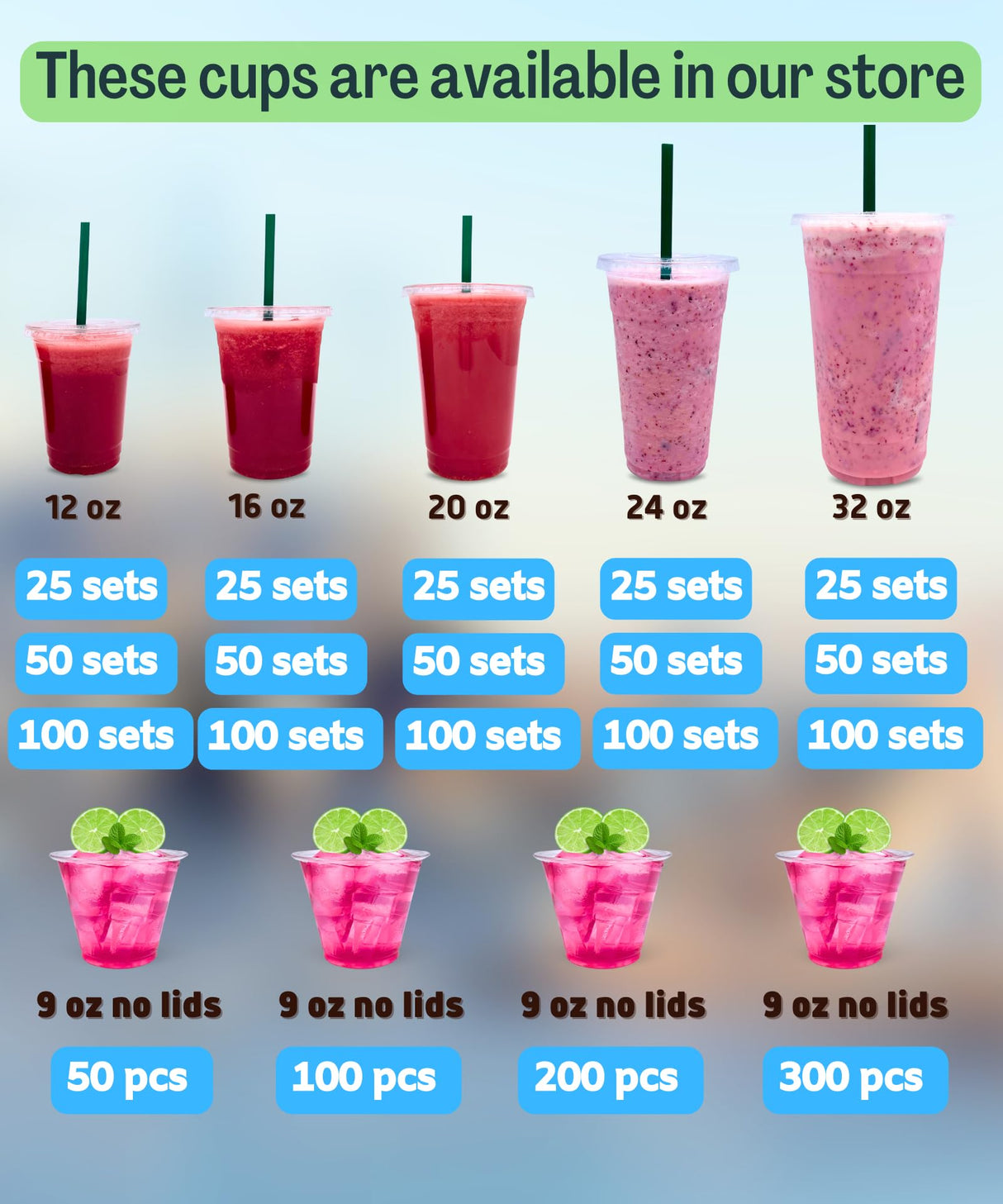 24 oz Clear Plastic Cups with Lids and STRAWS, Disposable Drinking Cups for Cold Drinks, Iced Coffee, Milkshakes, Smoothies, 25 Sets