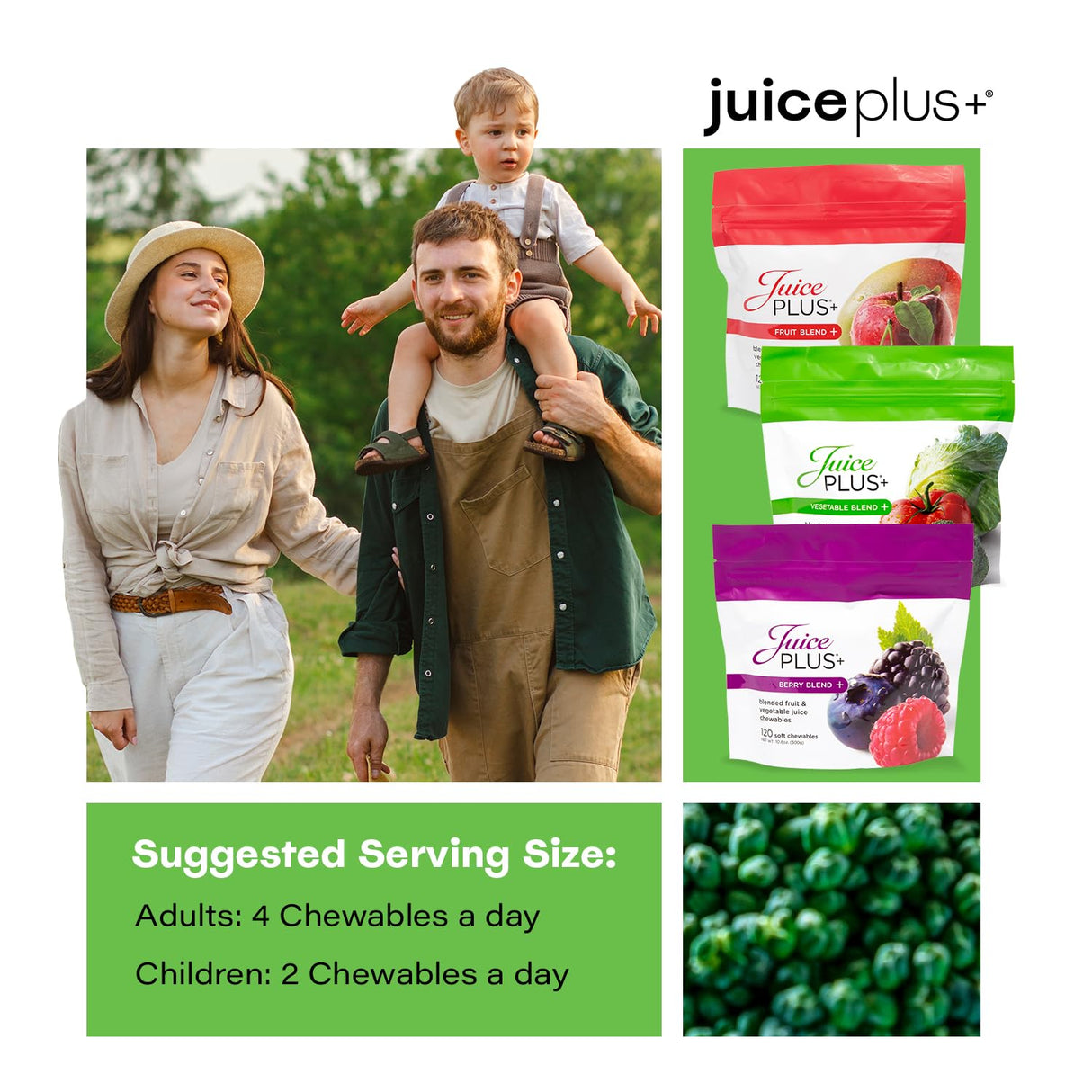 JuicePlus+ Fruit, Vegetable & Berry Blend Soft Chews (Chewables) - 30 Plant-Based Ingredients! Vegan Gummies for Kids & Adults - Gluten-Free, Non-GMO, No HFCS - Prepacked 3 pouches (30 Adult Servings Each)
