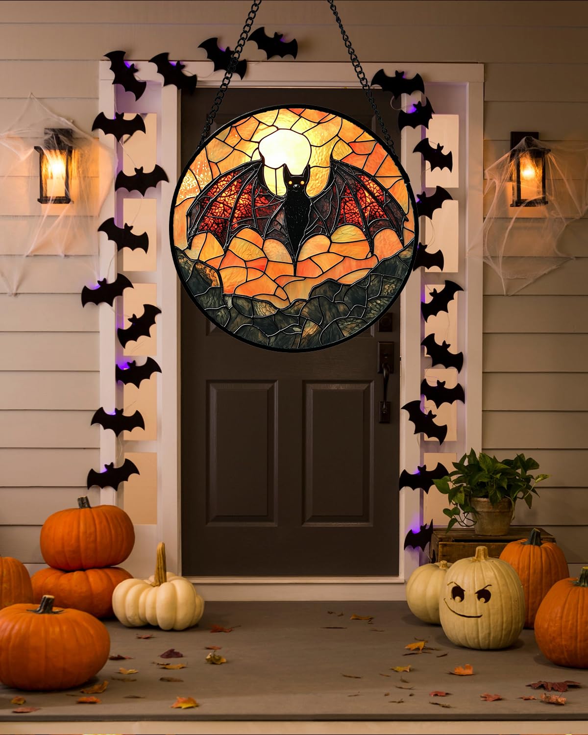 AMDERVEN Stained Glass Window Hanging, Black Bat Sun Catcher for Door Home Decor Animal Suncatcher Christmas Mother's Day Birthday Gifts for Women Men Mom and Nana 7.8 in