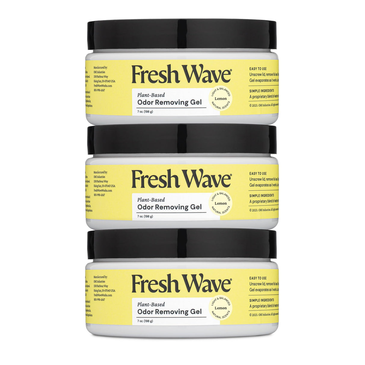 Fresh Wave Lemon Odor Removing Gel, 7 oz., Pack of 3 - Safer Odor Absorbers for Home, Natural Plant-Based Odor Eliminator, Every 7 oz. lasts 15-30 Days, For Cooking, Trash & Pets