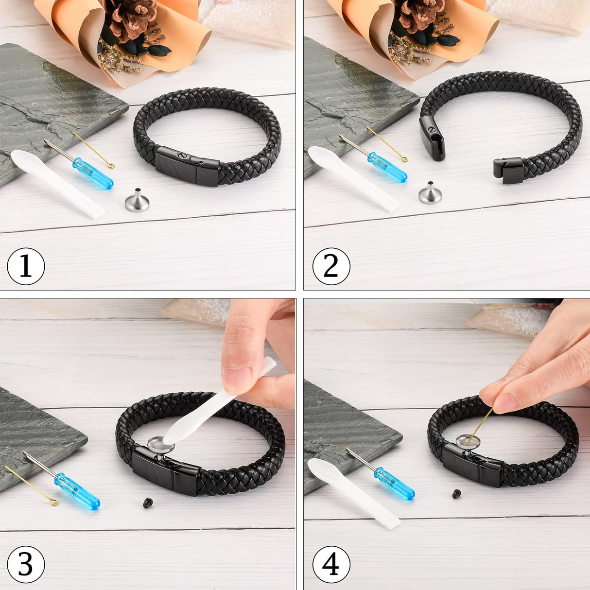 abooxiu Cremation Bracelet for Ashes Leather Urn Bracelet Cremation Jewelry Memorial Bangle Ash Keepsake for Women Men Black