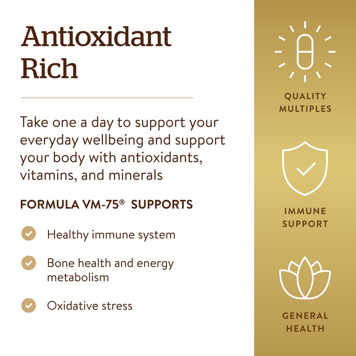 Solgar Formula VM-75, 90 Tablets - Multivitamin with Chelated Minerals - Vitamin A, B6, B12, C, D, E - Biotin, Magnesium, Calcium, Iron, Zinc - Vegan, Gluten Free, Dairy Free, Kosher - 90 Servings