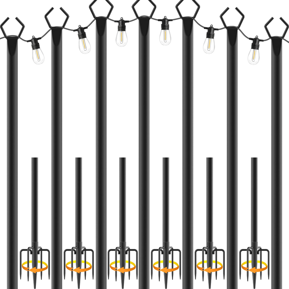 NUERPO 7 Pack String Light Poles,Metal Poles for Hanging Outdoor Light Strings,7 Pack 10 FT Light Poles Stand for Outside Garden,Patio,Wedding,Backyard,Deck,Party