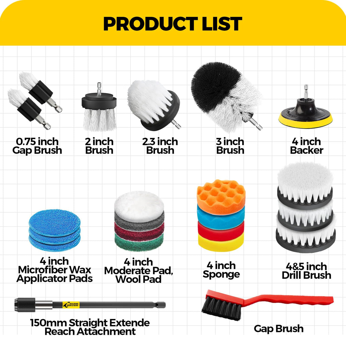 Holikme 22Pack Drill Brush Attachments Set, Scrub Pads & Sponge, Buffing Pads, Power Scrubber Brush, Car Polishing Pad Kit,Wax Applicator Pad,Car Cleaning Kit,Cleaning Supplies,Masonry Brushes,White