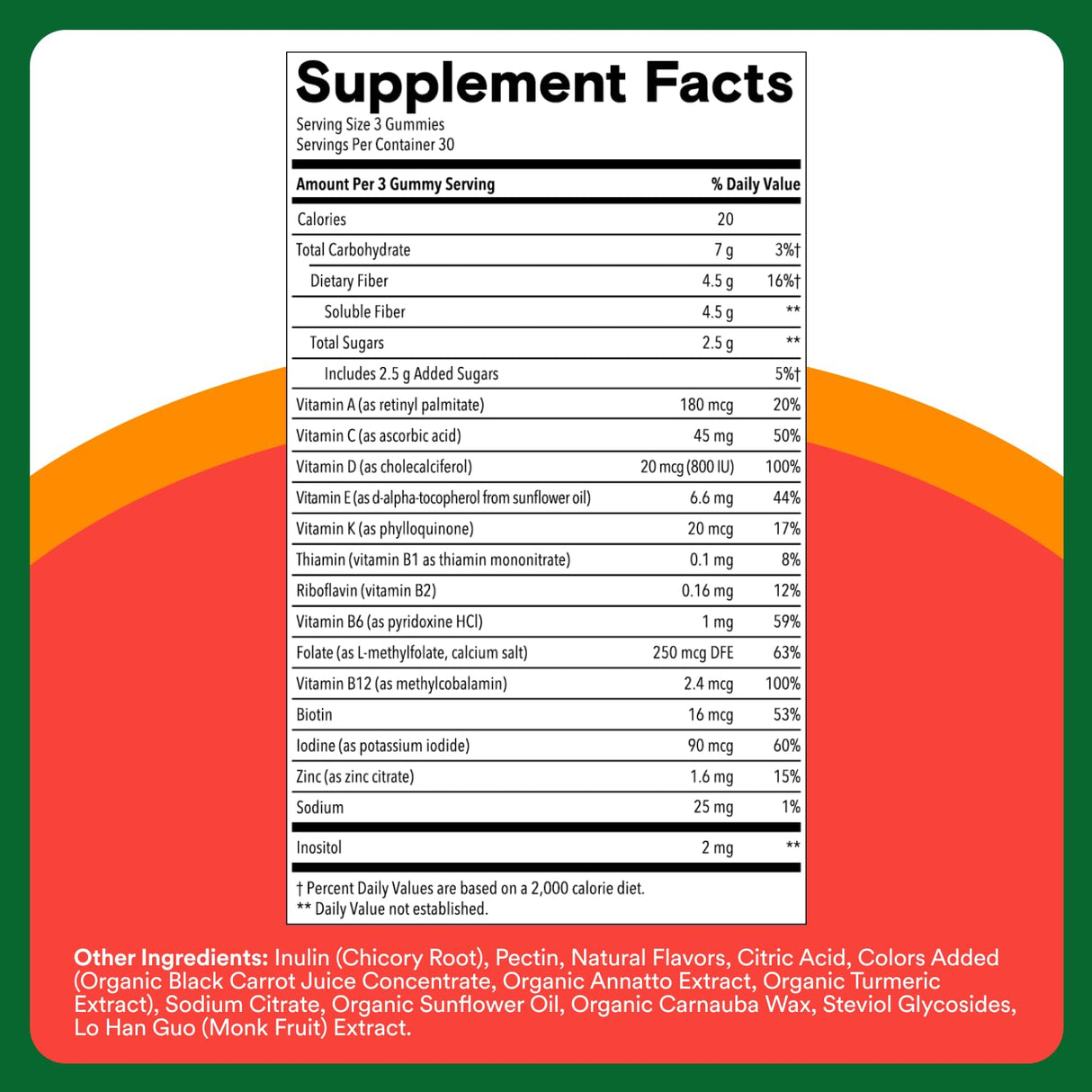 SmartyPants Kids Multivitamin & Fiber Gummies: Prebiotic Fiber to Support Kids Digestion with Vitamin D3, C, Vitamin B12, B6, A, Zinc, Biotin, Folate, Three Fruit Flavors, 90 Count (30 Day Supply)