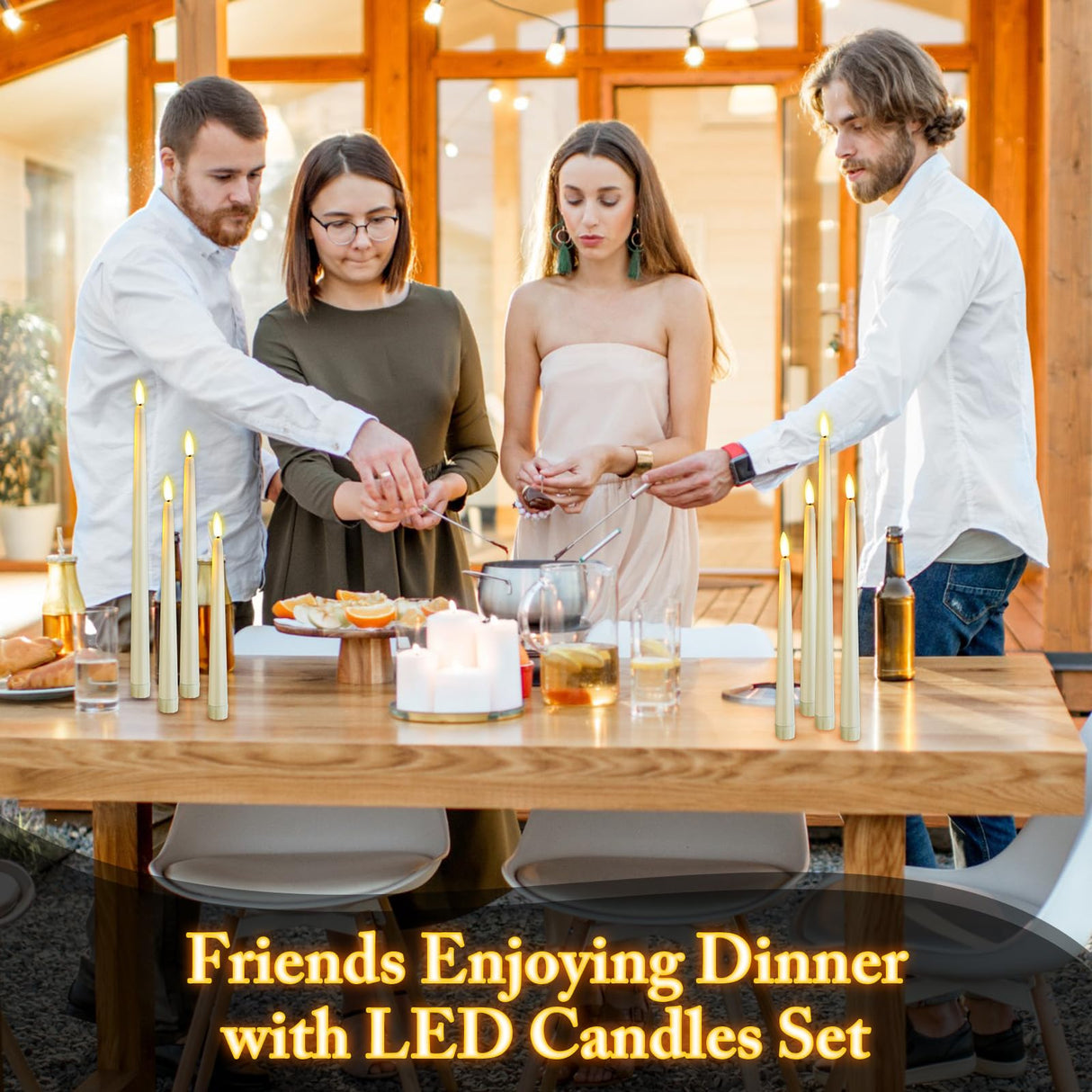 Rossesay 24 Pcs Flameless LED Taper Candles Battery Operated Candles 8.58'', 9.69'', 10.98'', 12.91'', 12.8'' Flameless Candlesticks Flickering for Halloween Christmas Church Wedding(Ivory)