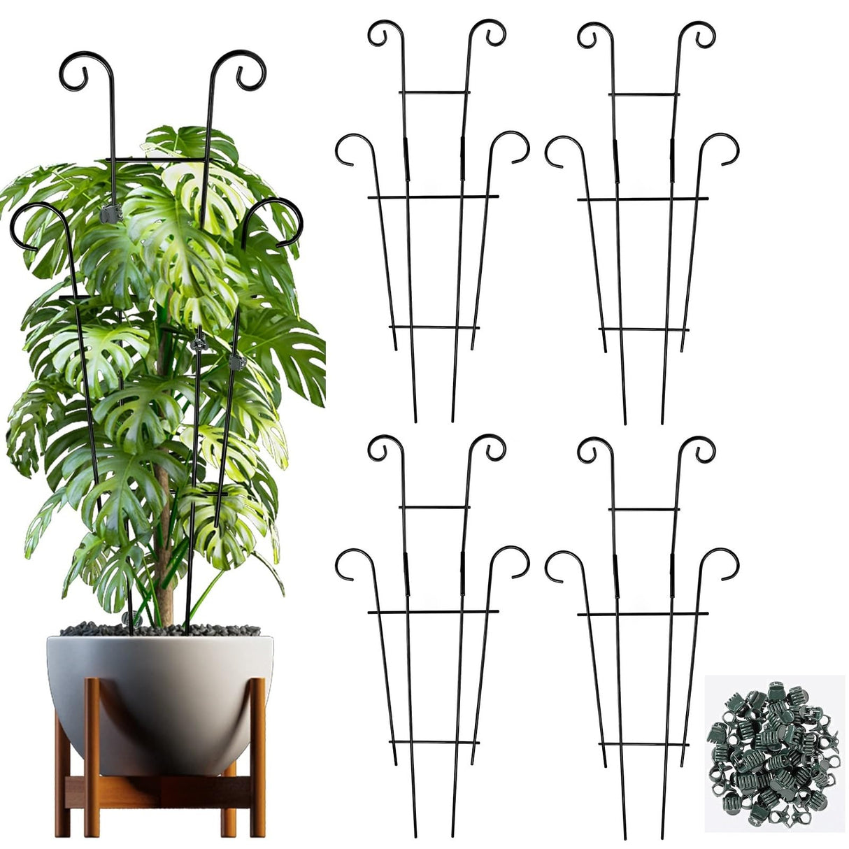 25.6" Metal Plant Trellis, 4 Pack Climbing Plant Support with Clips