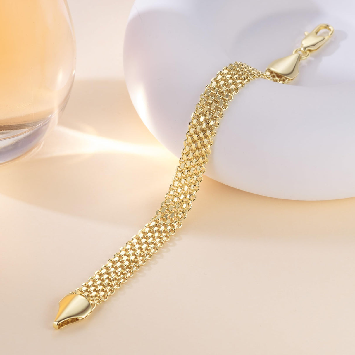 Simlayton 14K Gold Bracelets for Women Gold Mesh Bracelet for Womens