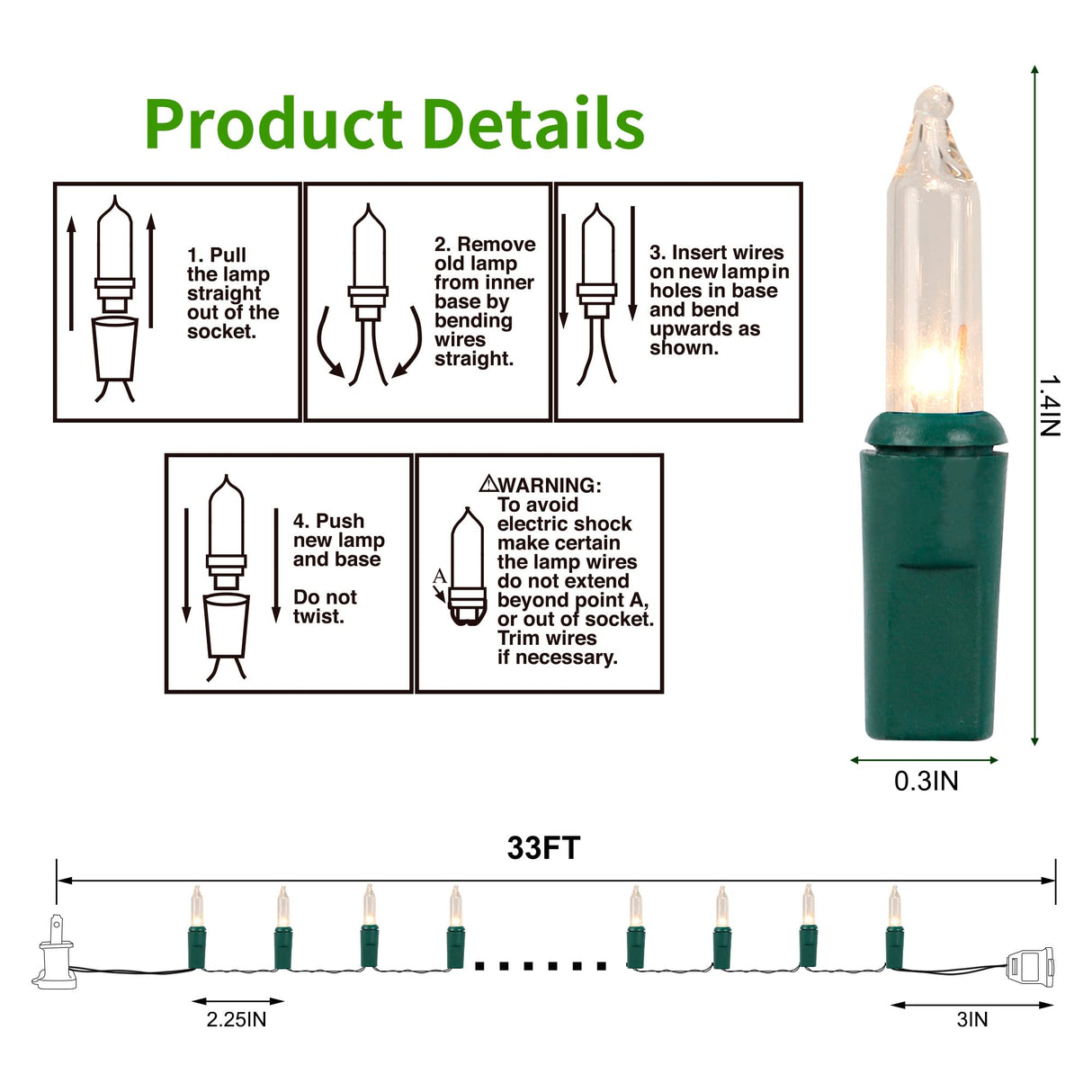 3 Sets Christmas Lights, 150 Count 33 FT Each Mini String Lights, Clear Green Wire Fairy Light, 120V UL Certified Connectable Xmas Tree Light for Holiday Patio Party Outdoor Decoration, Warm White