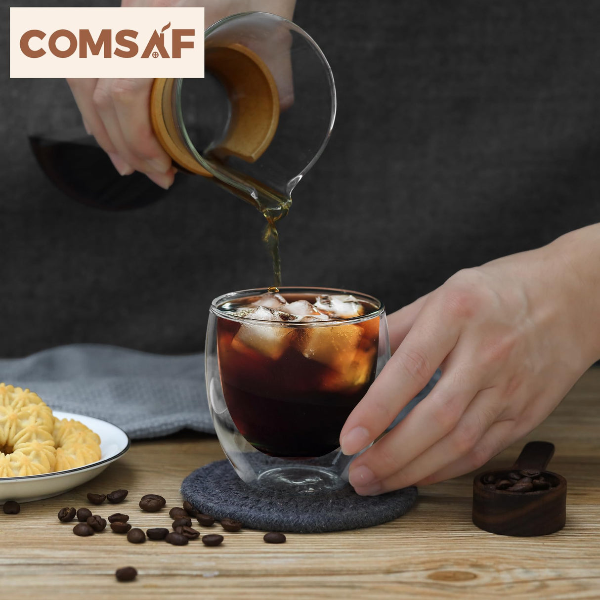 ComSaf 8oz Glass Coffee Mugs Set of 6, Double Walled Insulated Thermal Mugs for Latte Cappuccino Cocoa Milk Cafe Juice Tea, Clear Espresso Cups Set Glassware Gift for Christmas Birthday