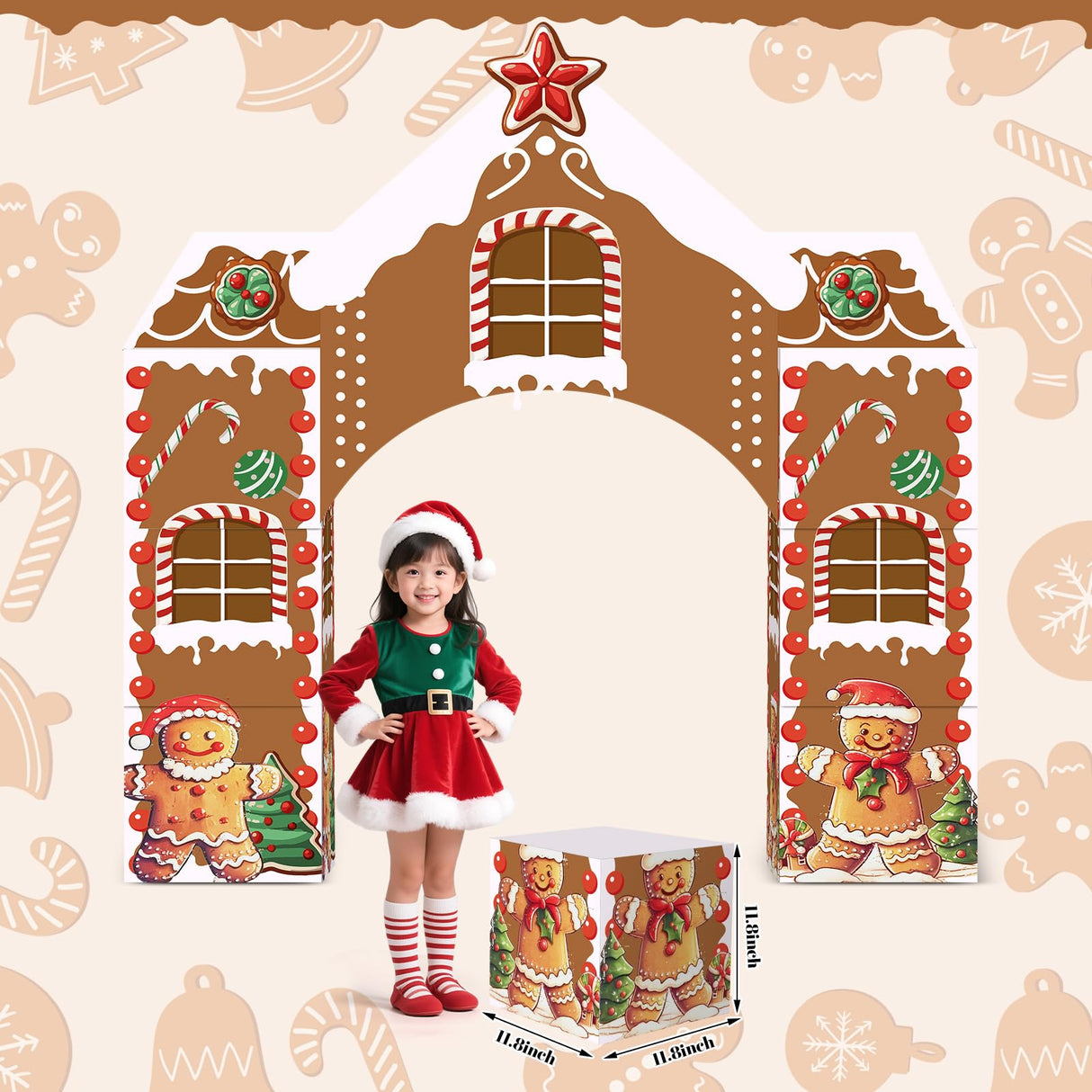 Bucherry 7 Pcs Gingerbread Playhouse Christmas Gingerbread House Decorations Christmas Cardboard Castle with Candy Arch 43 x 51 mas Party Decoration Box Fort for Xmas Winter Birthday Holiday Party