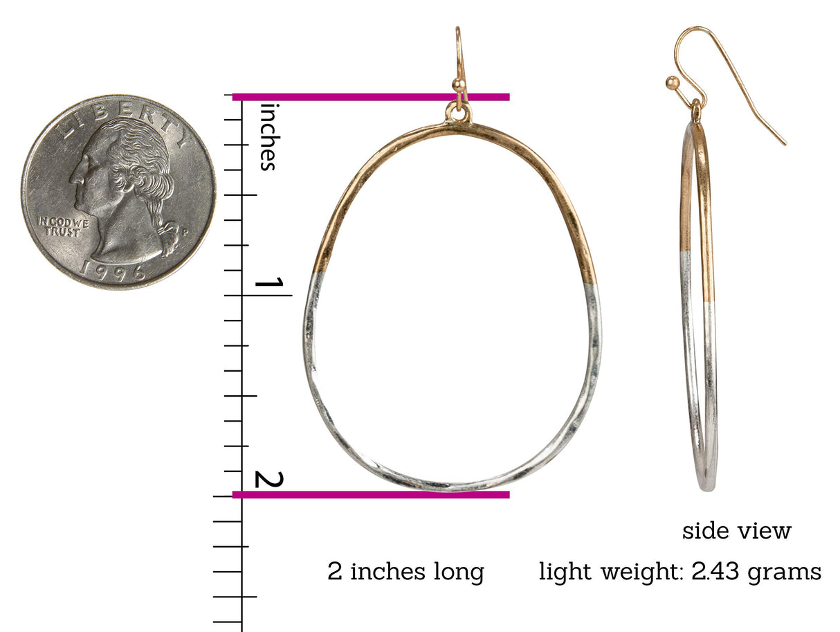SPUNKYsoul Willow Two Tone Oval Hoop Earrings for Women, Gold Silver Dangle