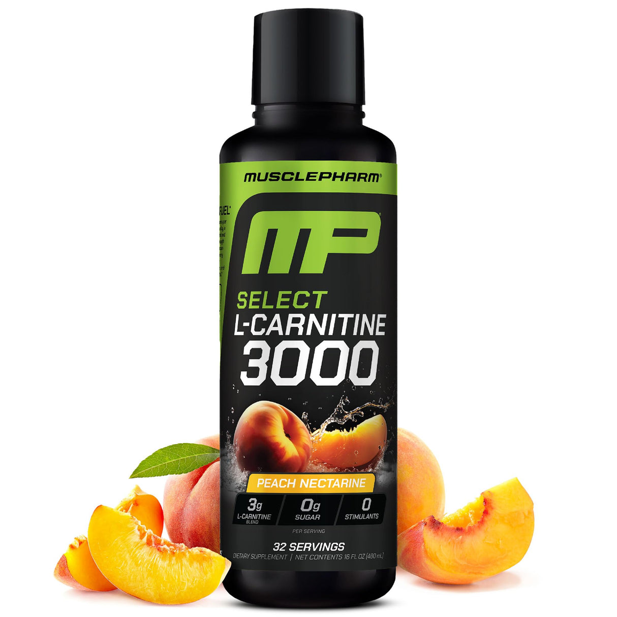 Muscle Pharm L-Carnitine 3000, The Ultimate Liquid L Carnitine Supplement for High-Performance, Supports Metabolism, Hydration & Energy, Zero Sugar/Calories, Peach Nectarine Flavor, 32 Servings