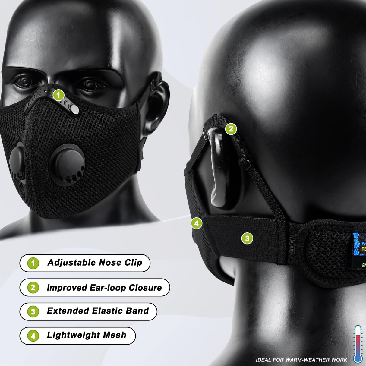 BASE CAMP Upgrade M Plus Dust Mask 2 Pack, Breathable Reusable Dust Face Mask with 6 Activated Carbon Filters for Woodworking Construction Mowing Grinding