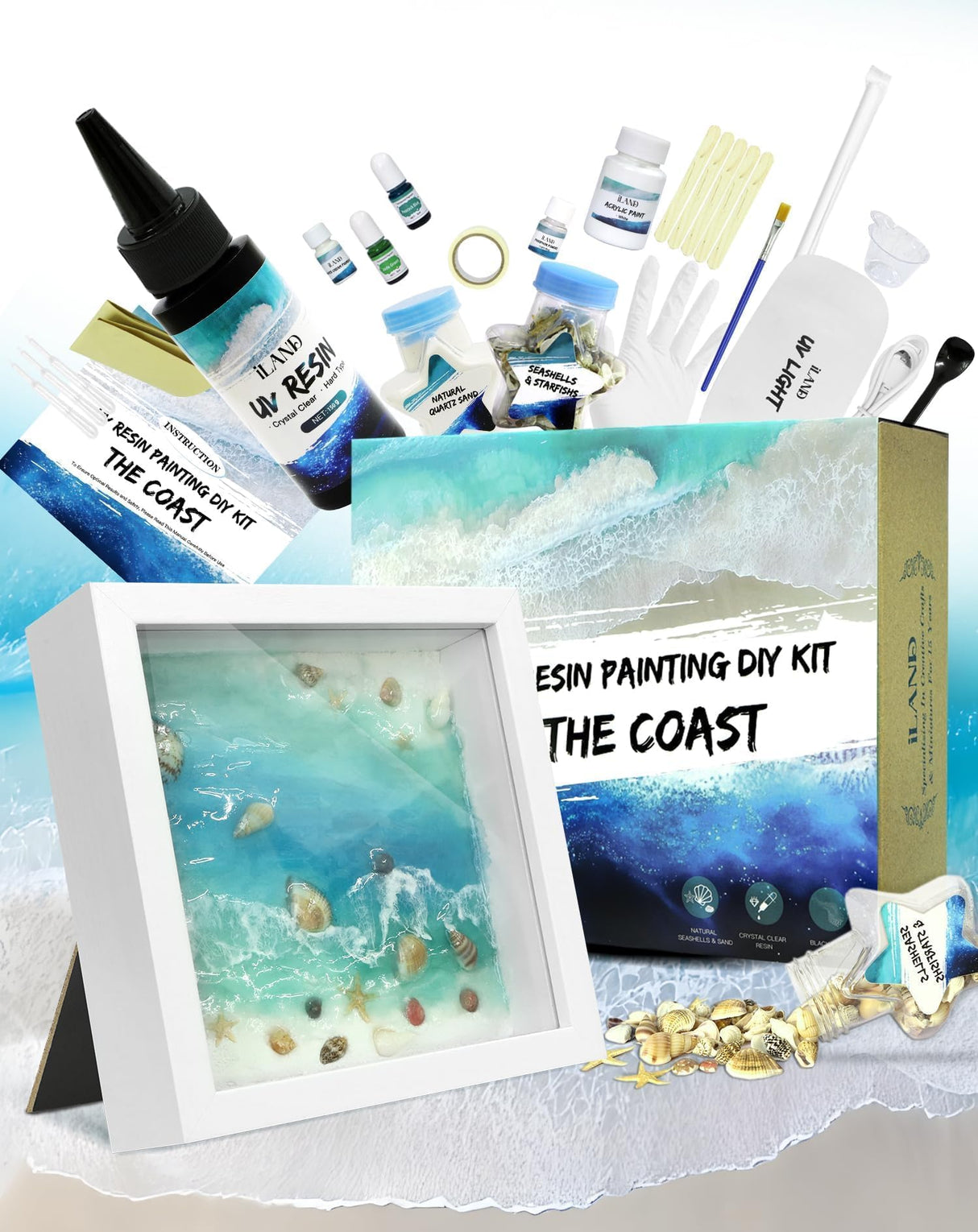 iland Crafts for Adults Women Creative Teen Crafts for Girls Ages 15-18 Great Ocean Resin Art Kit UV Resin Art Projects of DIY Artist Crafting Gifts Unique Gifts for Women on Christmas Romantic