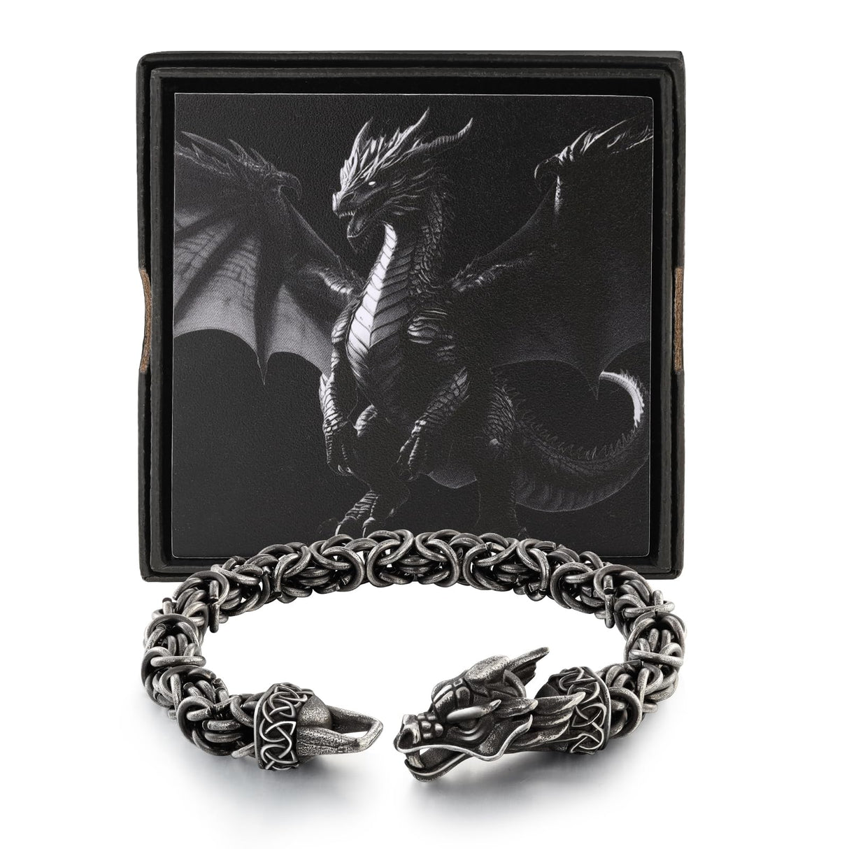 8" Byzantine Black Stainless Steel Norse Vintage Dragon Bracelets for Men