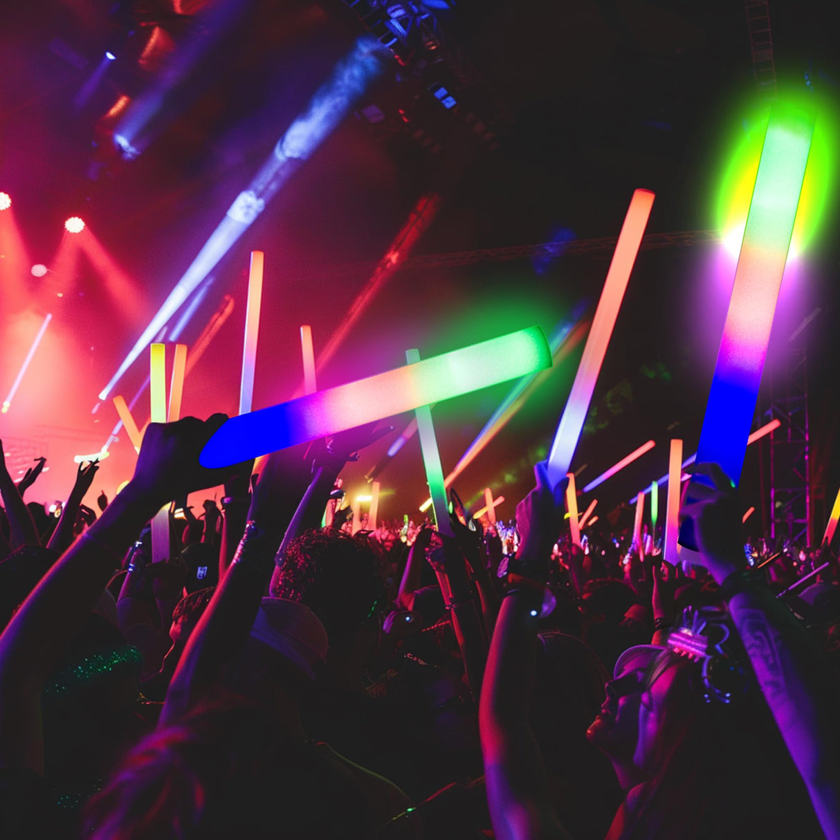 pelreame 55 Pcs LED Foam Glow Sticks Bulk,Foam Light Up Sticks 3 Modes of Color Flashing,Glow in The Dark Party Supplies for Birthday,Wedding,Raves,Carnival,New Year,Concert,Halloween Christmas