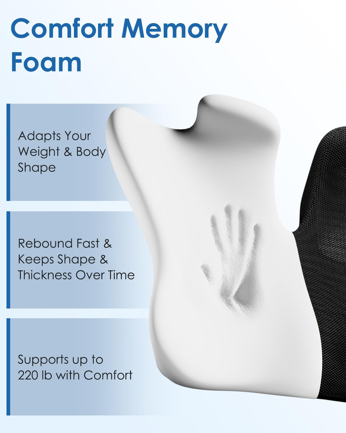 Extra Large Memory Foam Seat Cushion Thick for Long Sitting Office Chair Pressure Relief Tailbone Pain Relief Height Adjustable with Retaining Strap for Office, Gaming Chair, Car, Wheelchair